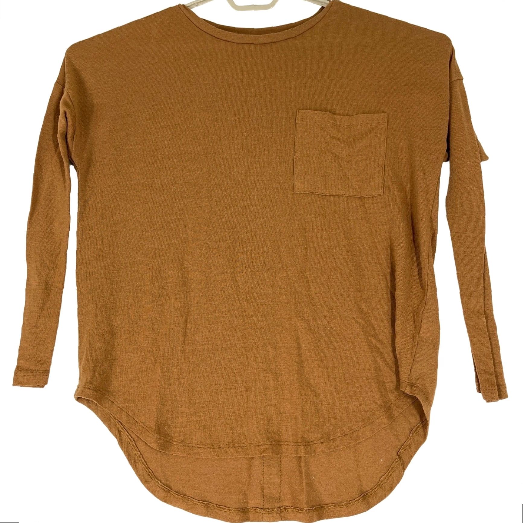 Old Navy Old Navy Shirt Women M Brown Long Sleeve Tee Chest Pocket PILL Classic Casual Shirt, Round Neck, Pullover, Regular Fit, Lightweight, Solid Size M / US 6-8 / IT 42-44 - 2 Thumbnail