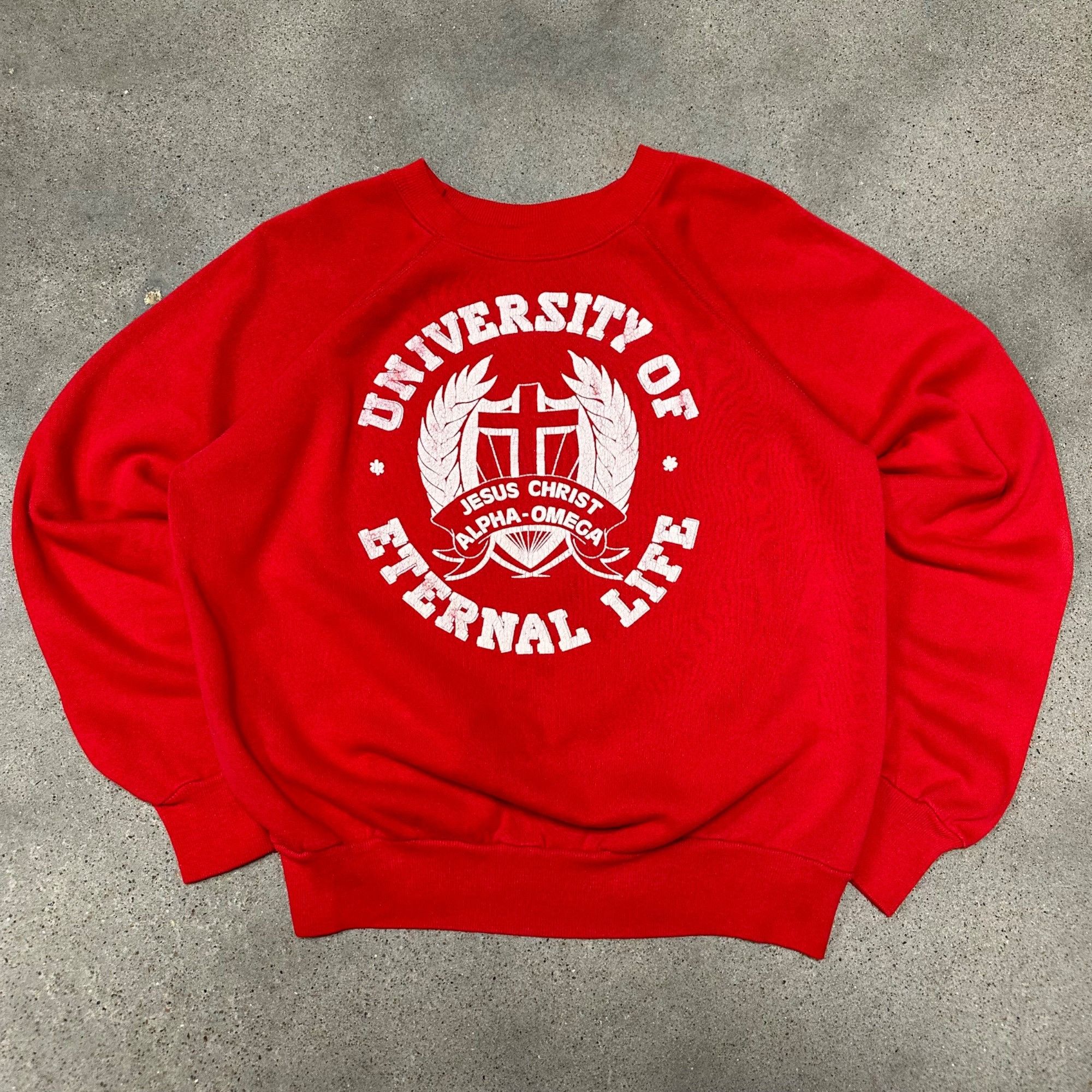 Vintage Vintage 80s University Of Eternal Life Jesus Christ Sweatshi Size US L / EU 52-54 / 3 - 1 Thumbnail