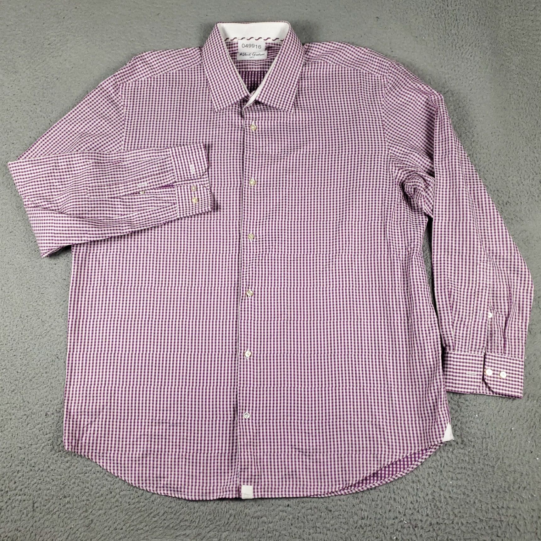Robert Graham Robert Graham Shirt Mens Size 18 Purple Check Dress Button Up Long Sleeve Size 48R - 2 Thumbnail
