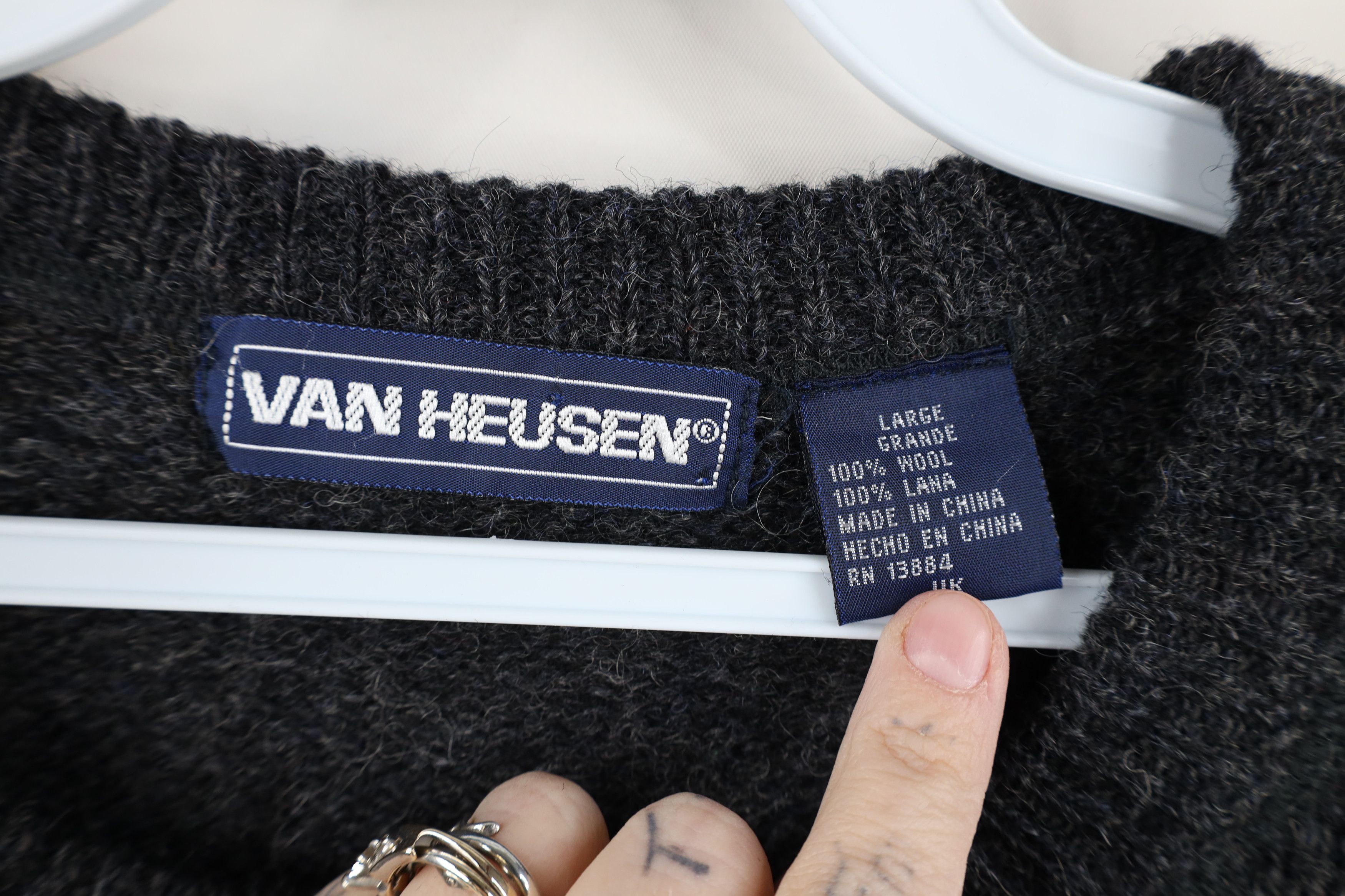 Vintage Vintage 90s Streetwear Wool Knit Crewneck Sweater Dark Gray Size US L / EU 52-54 / 3 - 4 Thumbnail