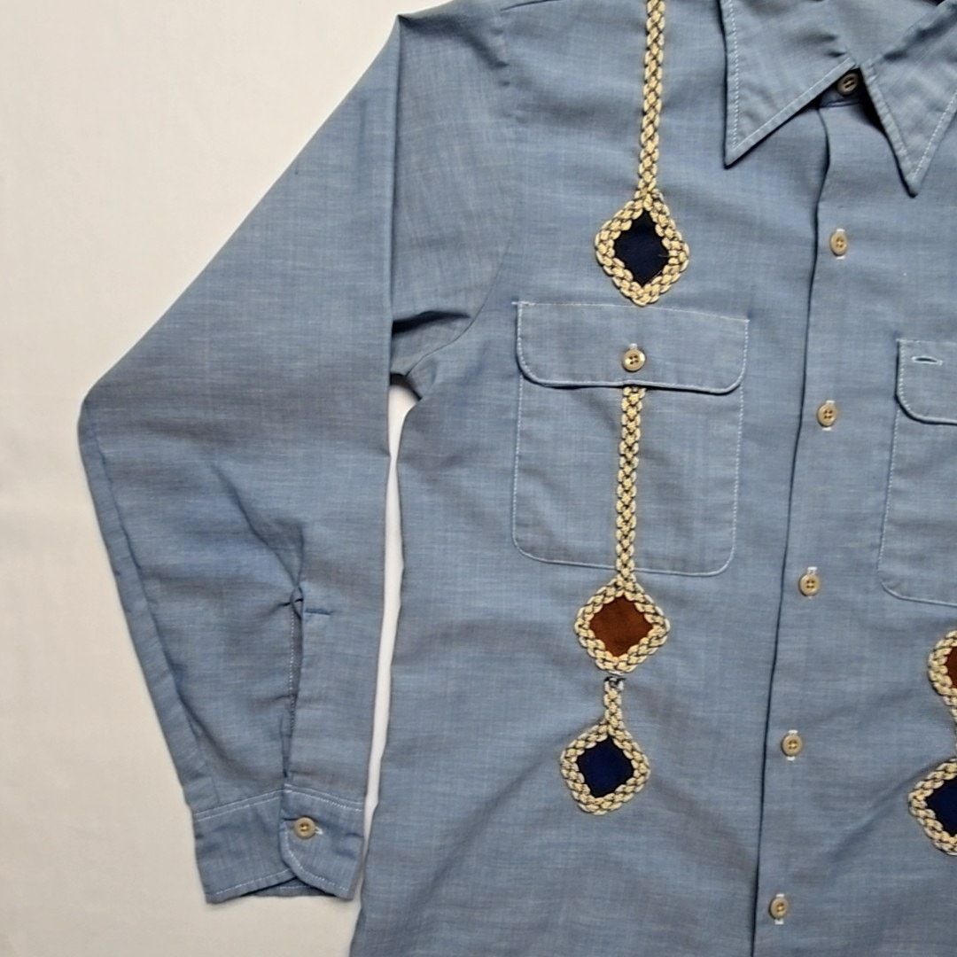 Vintage Vintage Western Embroidered Shirt Blue Cowboy L Button Up Size L / US 10 / IT 46 - 4 Thumbnail
