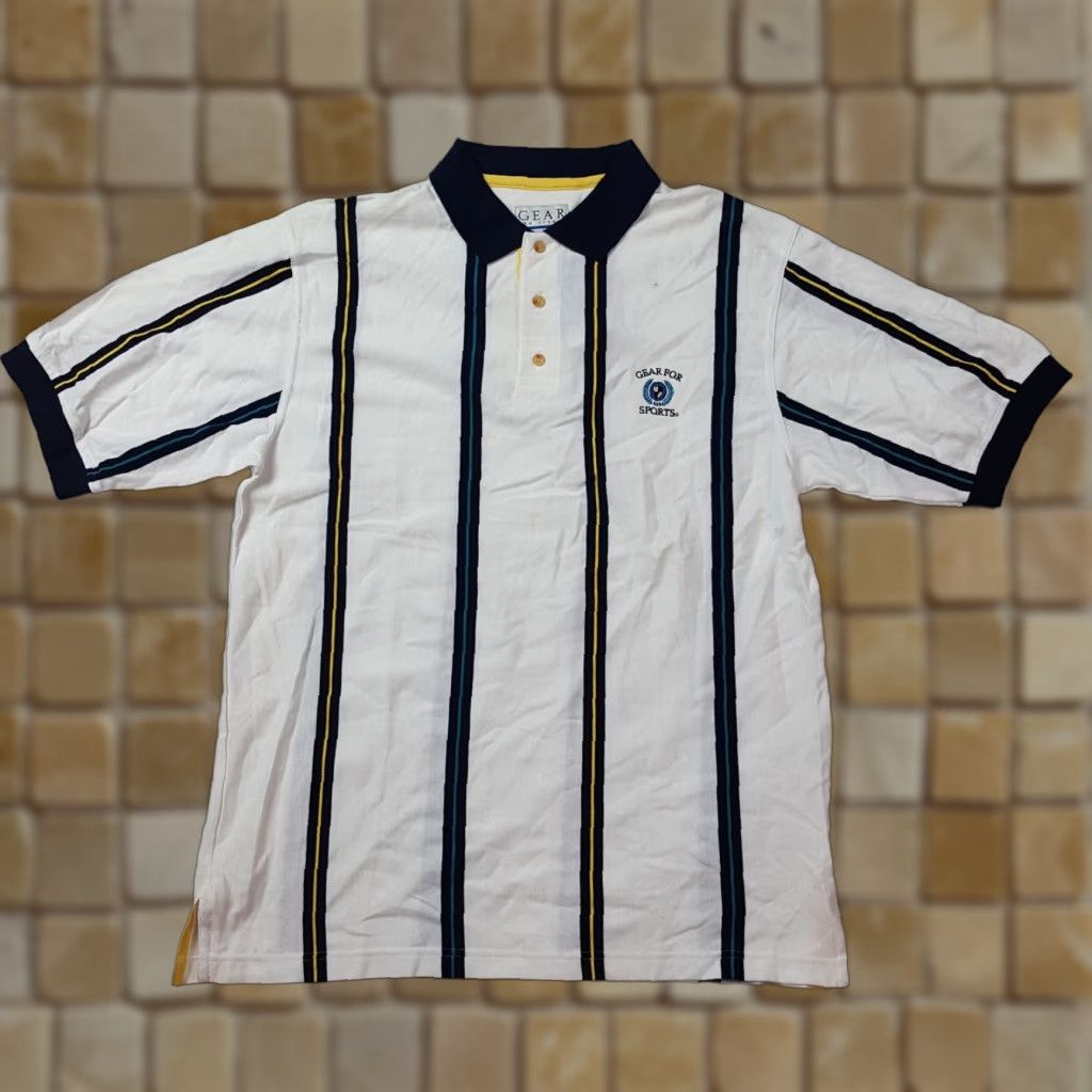 Vintage VINTAGE Gear For Sports Polo Shirt Mens L White Striped Collared Button 90s Casual Golf Outdoor Retro Polo Shirt Mens Size US L / EU 52-54 / 3 - 1 Thumbnail