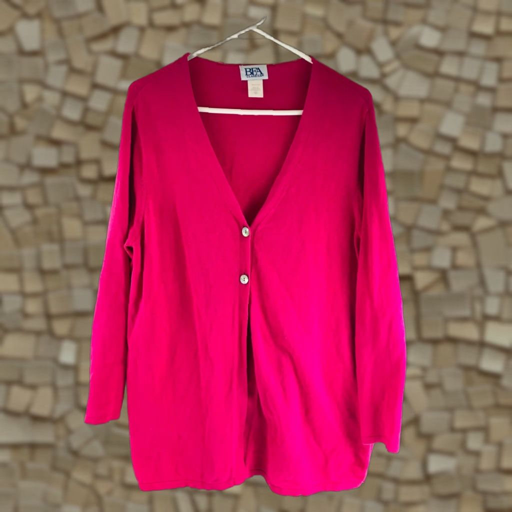 Vintage BFA Classics Sweater Cardigan Women L Pink Long Sleeve Side Slits Solid Size L / US 10 / IT 46 - 1 Thumbnail