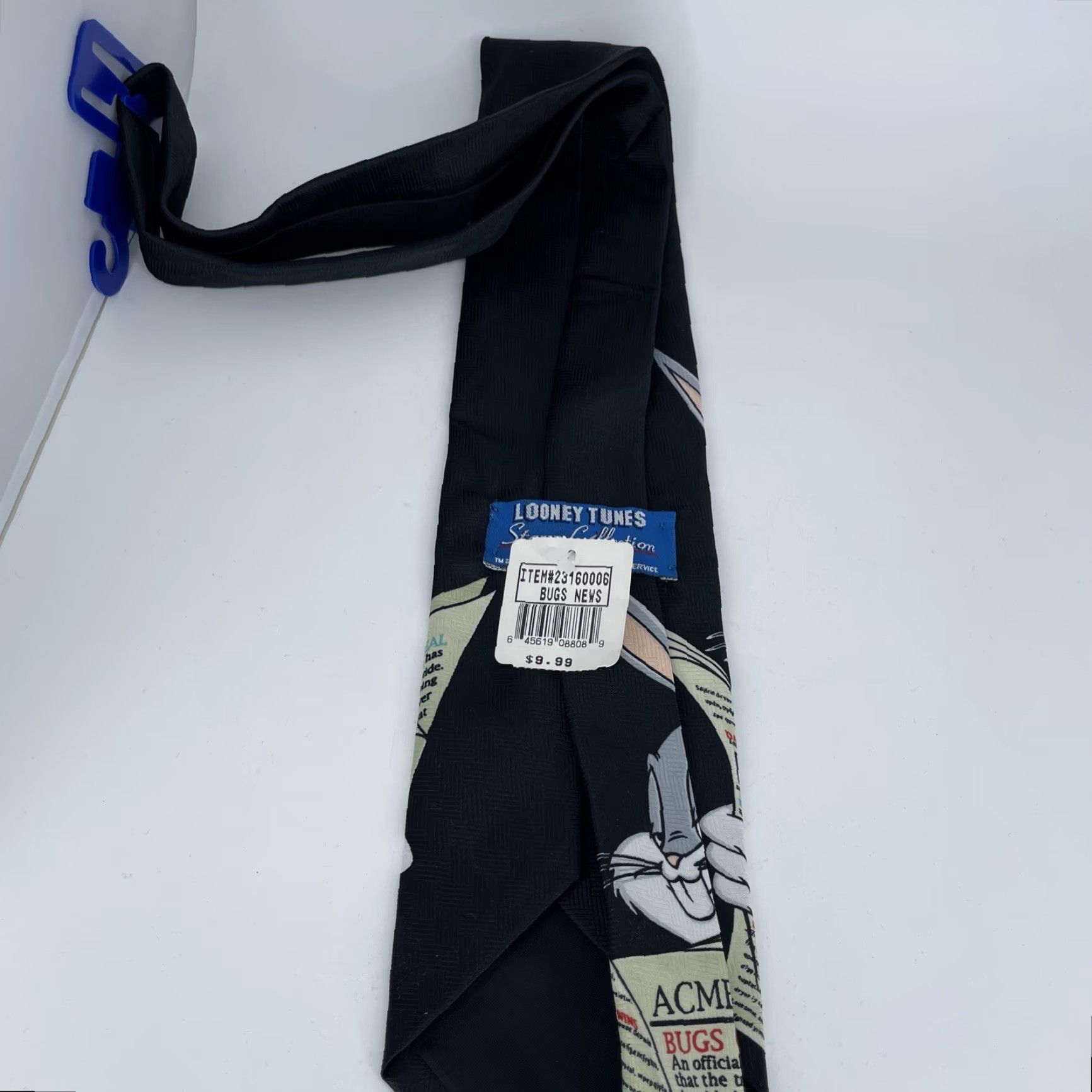 Vintage VINTAGE Looney Tunes Stamp Collection Bugs Bunny Newspaper Necktie Tie 1997 Mens Adult One Size Black Polyester Woven Logo Adjustable Classic 57"-60" Size ONE SIZE - 5 Thumbnail