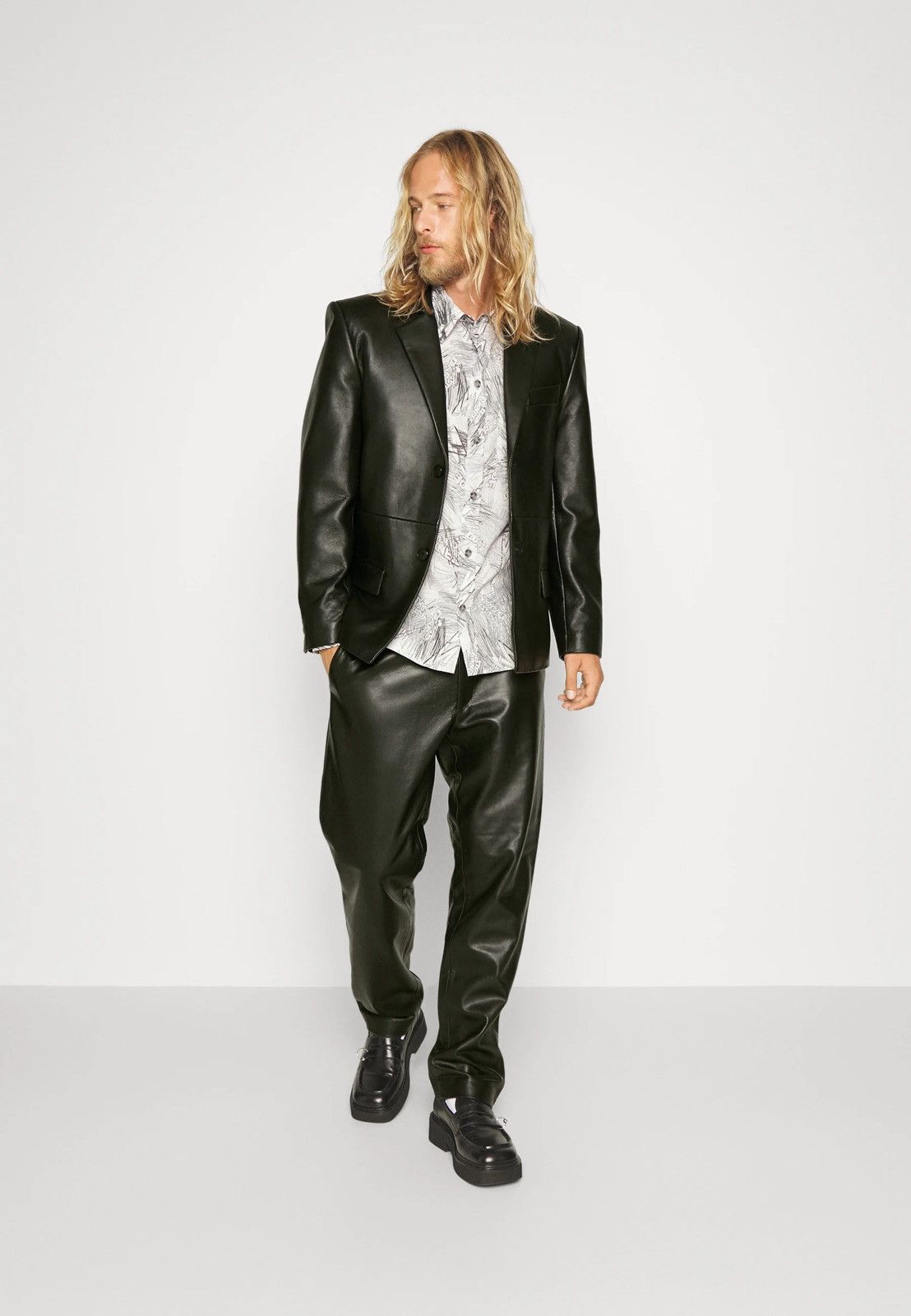 image of ds! Fw22 Han Kjobenhavn Black Leather Blazer Jacket, Men's (Size Medium)