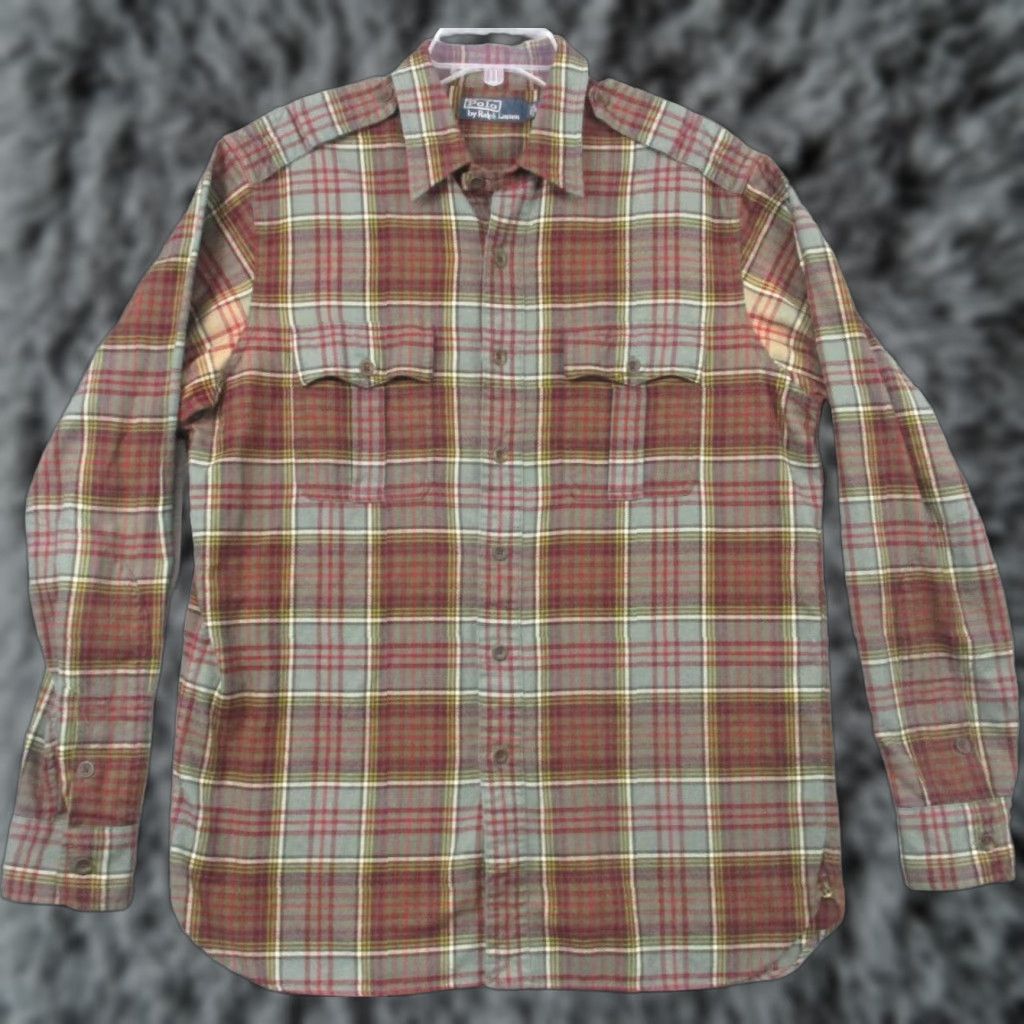Polo Ralph Lauren VINTAGE Polo Ralph Lauren Flannel Shirt Large Red Plaid Military Shoulder Straps Mens Size US L / EU 52-54 / 3 - 1 Thumbnail