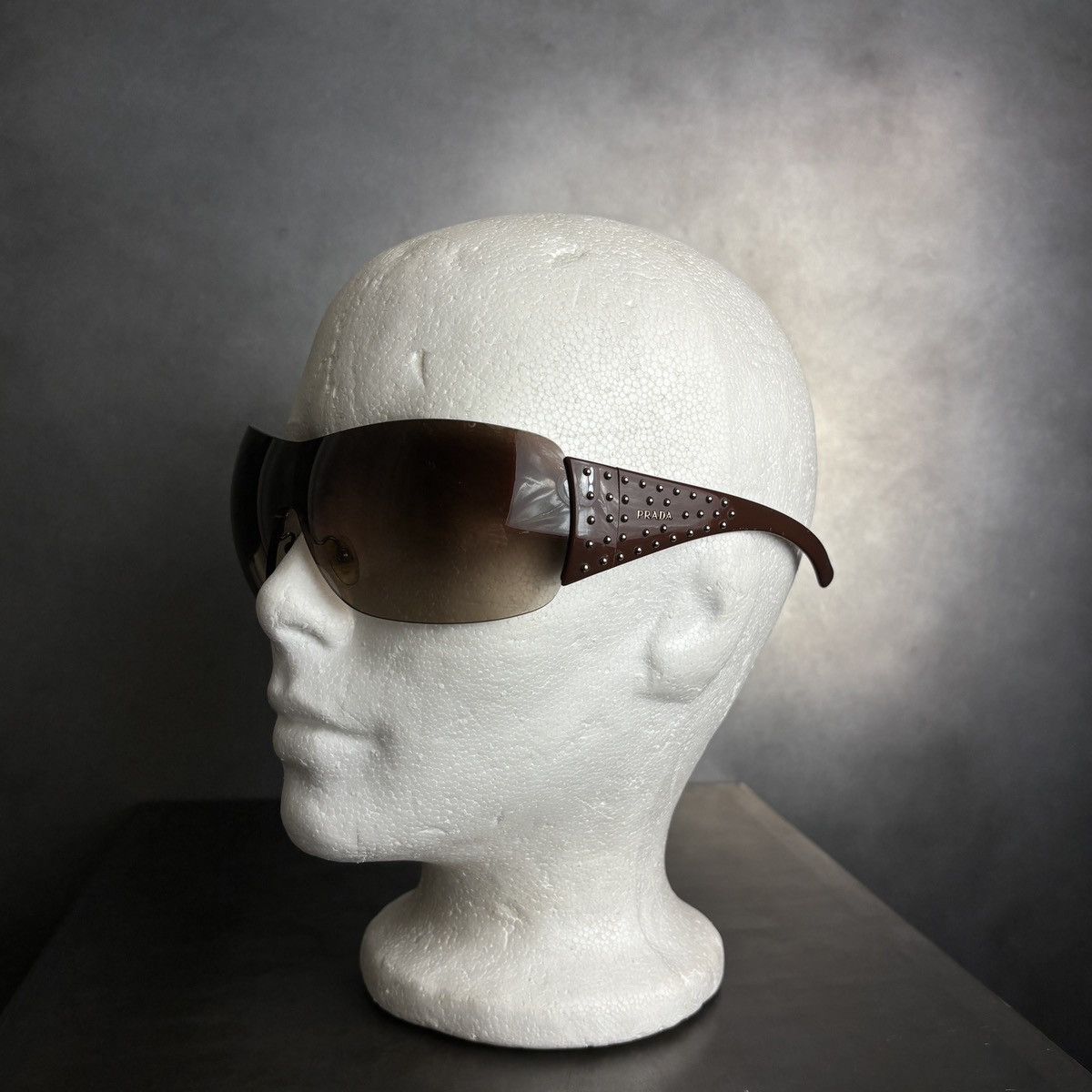 Prada 2011 Prada Sunglasses Y2K Prada Studded Shield Wrap SPR 29L Size ONE SIZE - 19 Thumbnail