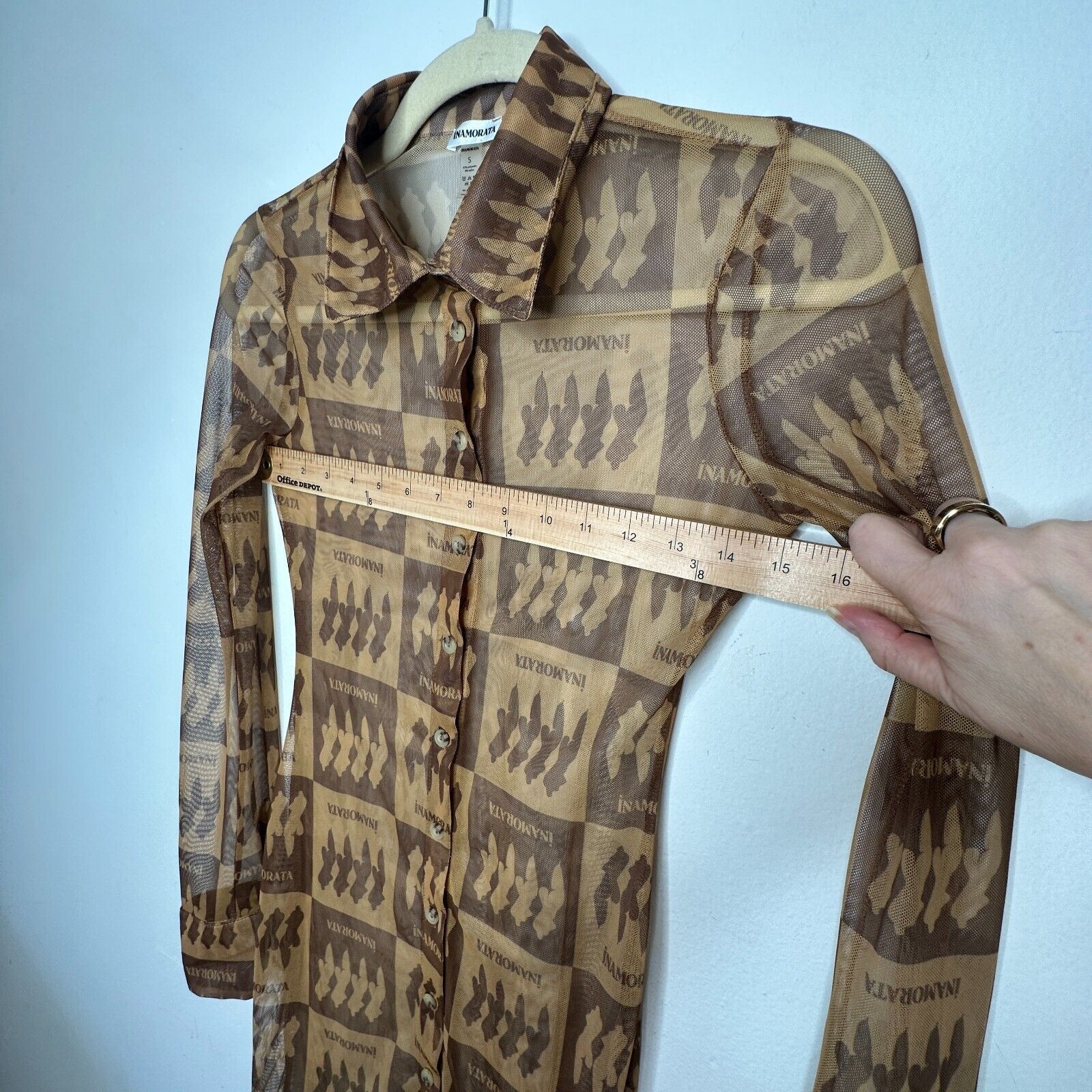 Other Inamorata Riviera Brown Mesh Dress Long Sleeve Button Dress Size S / US 4 / IT 40 - 12 Thumbnail