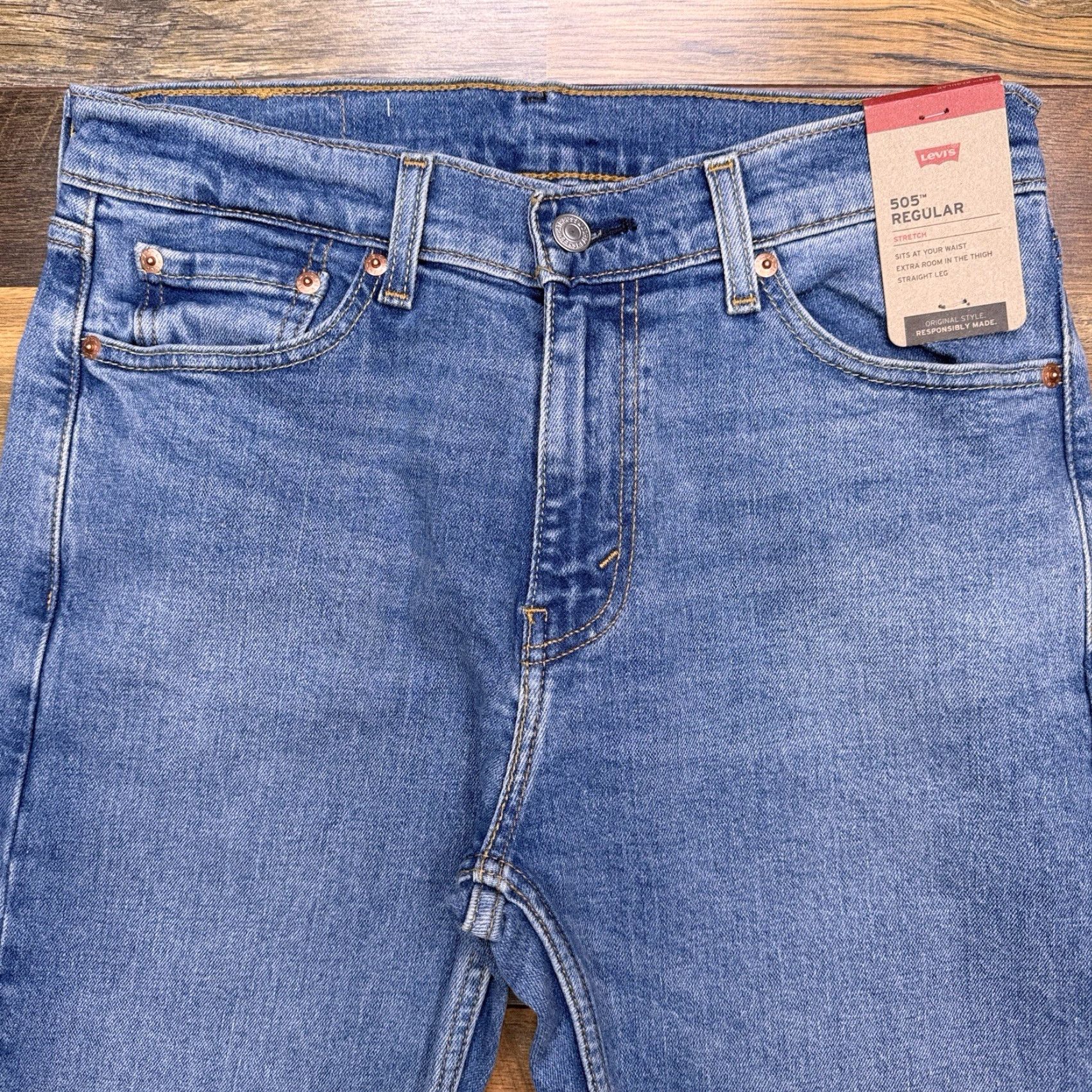 Levi's Levis 505 Jeans Mens 30x34 Straight Leg Mid Rise Stretch New Denim Blue 5-Pocket Regular Belt Loops Cotton Blend Levi's Jeans Mens Size US 30 / EU 46 - 2 Thumbnail