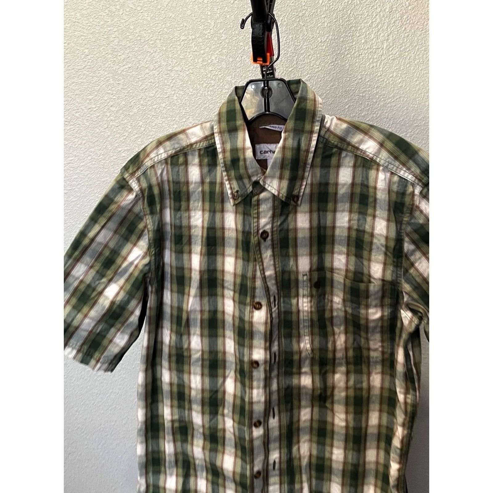 Carhartt Carhartt Button-Up CAMP SHIRT Mens S Green Brown Plaid Short Sleeve Small S Color Sharp Size US S / EU 44-46 / 1 - 4 Thumbnail