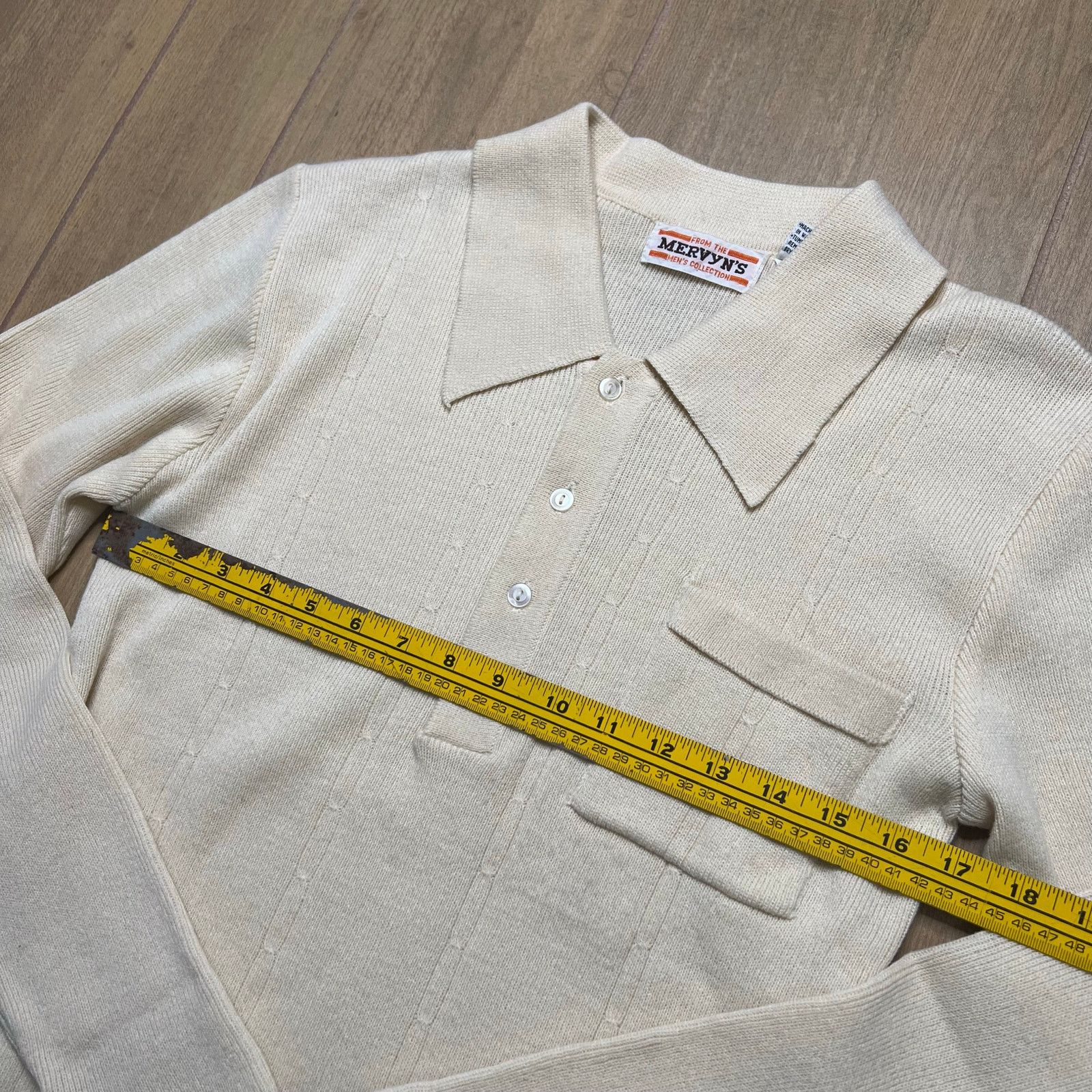 Vintage Vintage Mervyns Sweater Mens M Striped Knit Polo 70s Beige Size US M / EU 48-50 / 2 - 7 Thumbnail