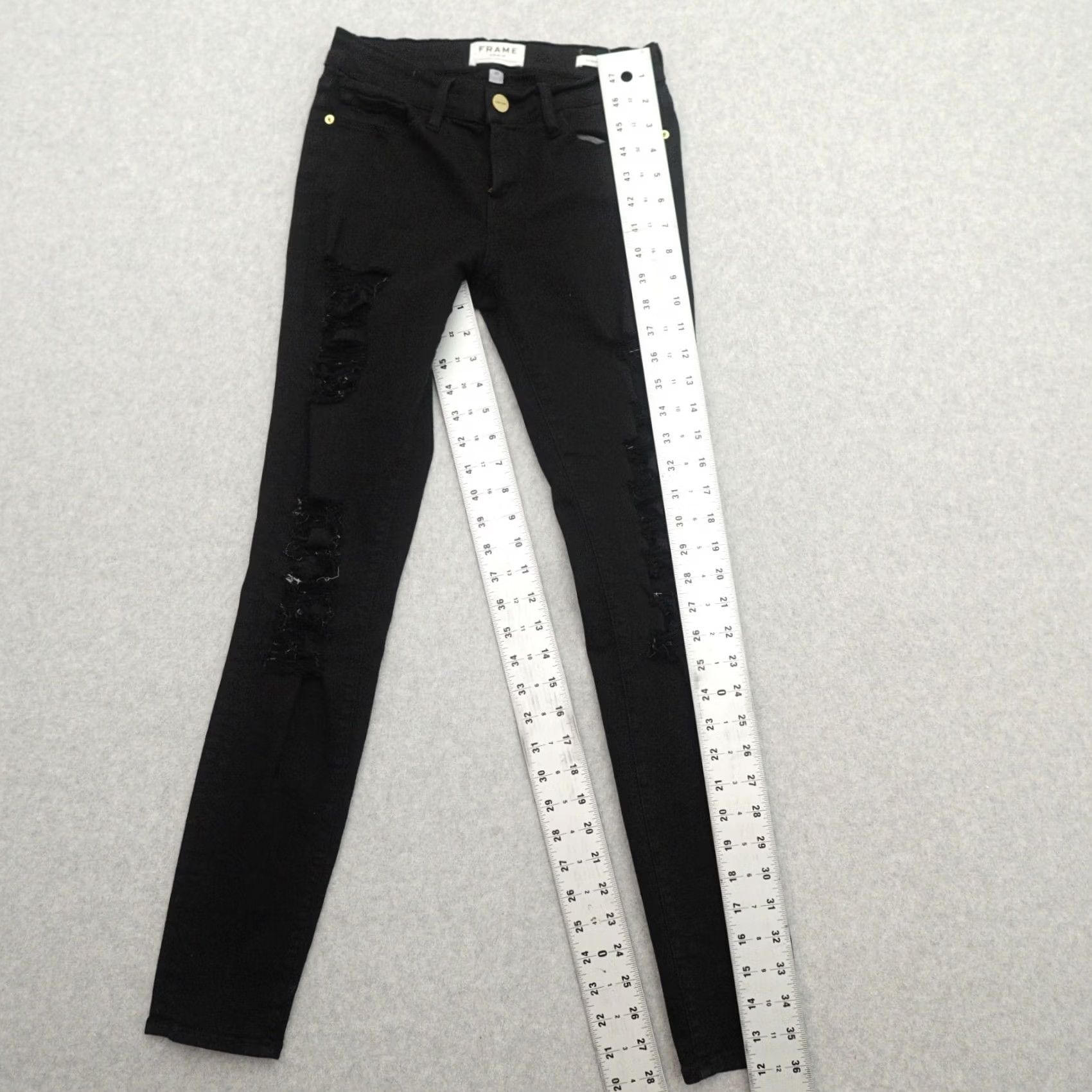 Frame VINTAGE FRAME Le Skinny de Jeanne Jeans Womens 25 (25X29) Black Distressed Stretch Skinny Size 42" / US 20 - 3 Thumbnail