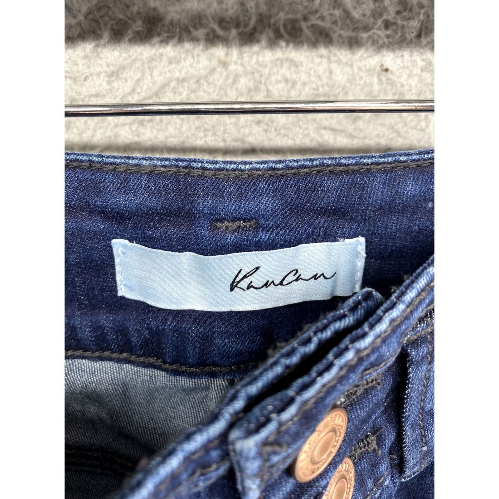 Vintage KAN CAN Signature Distressed Dark Wash Women's Jeans Size 0/23 Slim 5-Pocket Denim Mid Rise Distressed Button Zipper Stretch Jeans Size 25" / US 0 / IT 36 - 4 Thumbnail