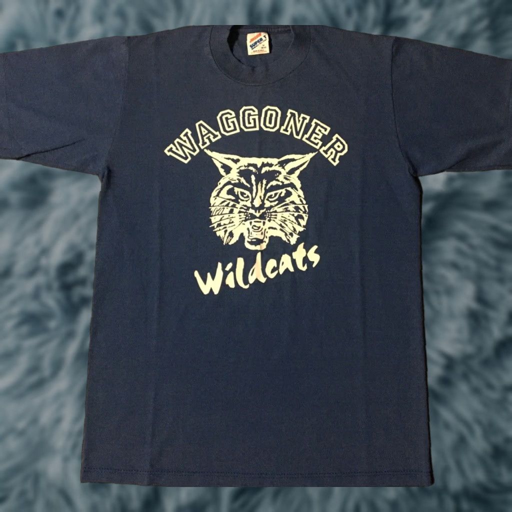 Jerzees VINTAGE 90s Waggoner Wildcats Faded Shirt M Single Stitch USA Track School PE Grunge Size US M / EU 48-50 / 2 - 1 Thumbnail