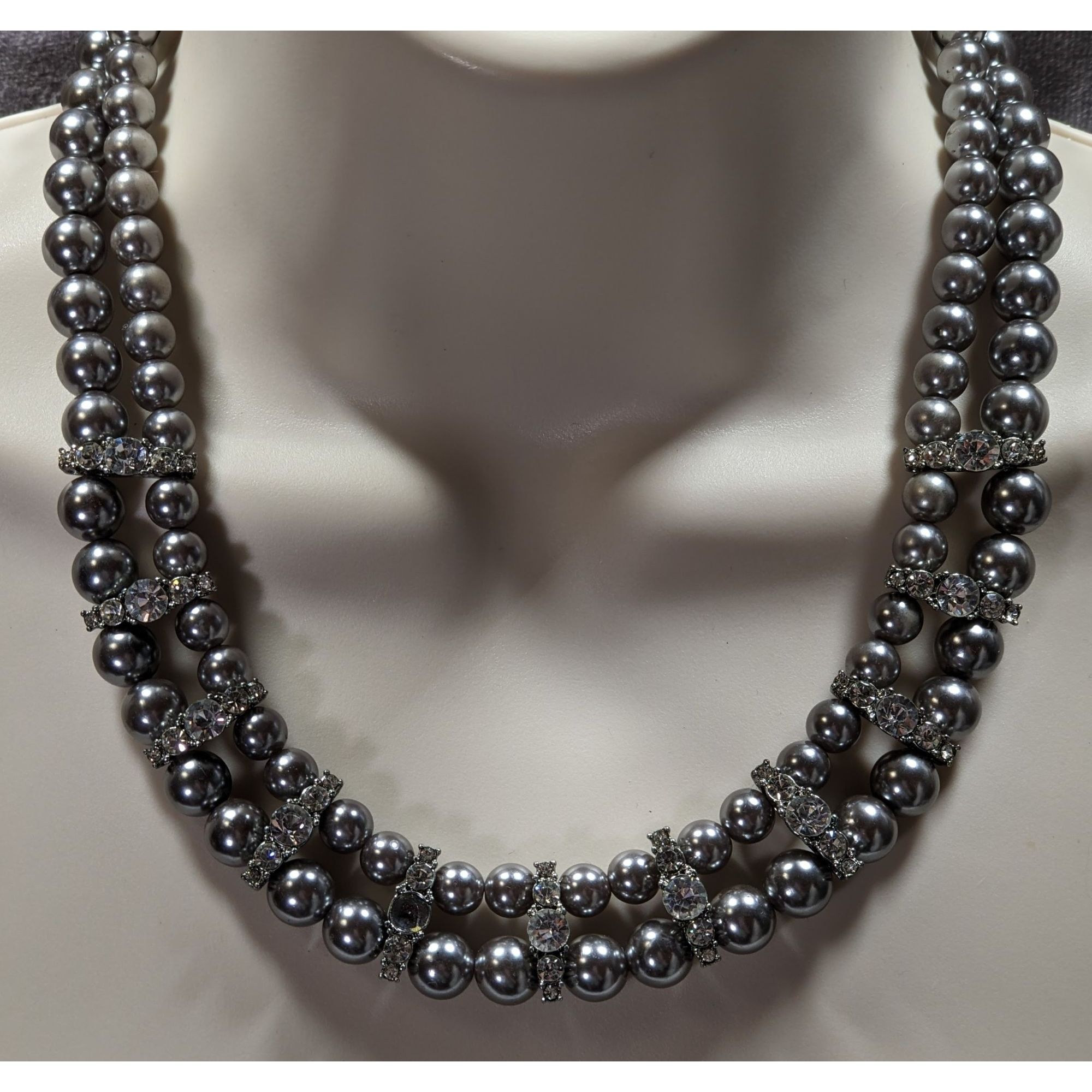 Other Vintage Glam Faux Pearl Double Strand Necklace With Rhinesto Size ONE SIZE - 9 Thumbnail