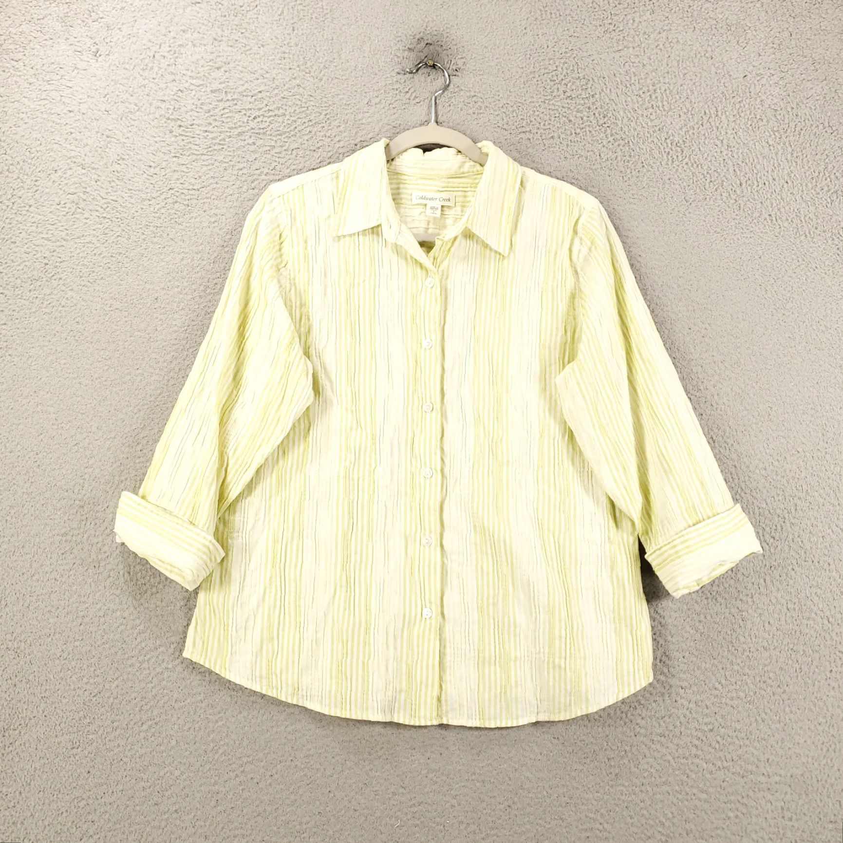 Coldwater Creek Coldwater Creek Women's Long Sleeve Button Up Shirt Casual Office Wear Large White Yellow Stripe Size L / US 10 / IT 46 - 2 Thumbnail