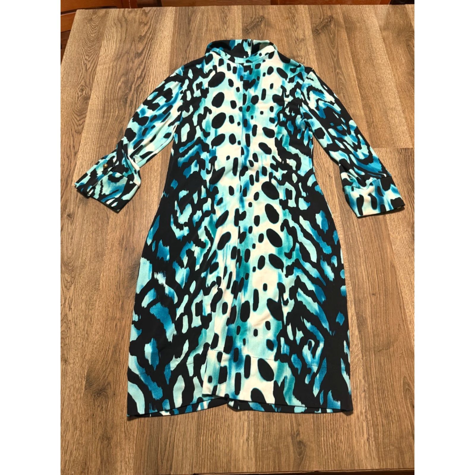 Vintage Carole Little Dress Women's Size 6 Blue Black Geometric Long Sleeve Dress Size M / US 6-8 / IT 42-44 - 2 Thumbnail