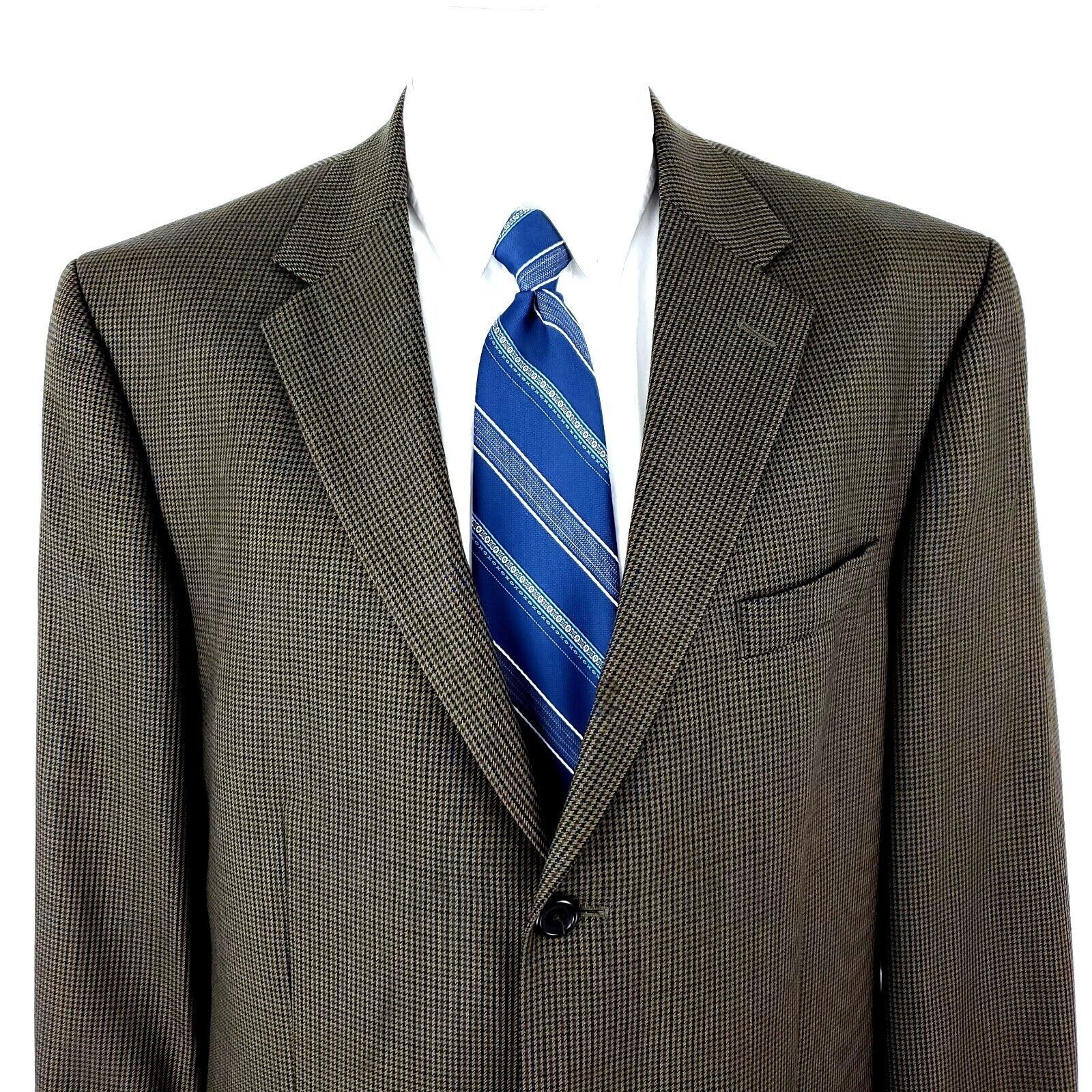 Nautica Nautica Wool 3 Button Blazer 42L Dark Beige Houndstooth Wind Size 42L - 1 Thumbnail