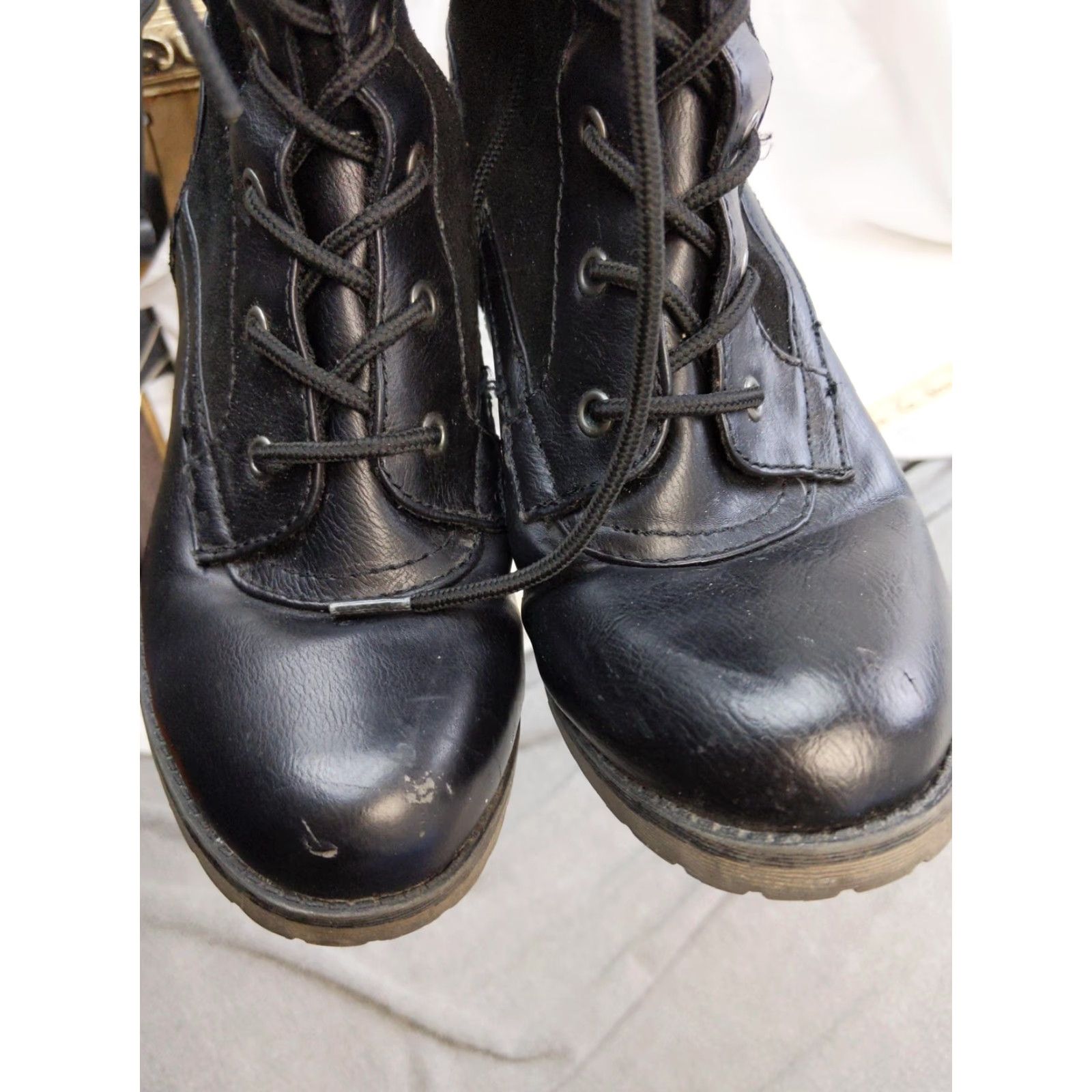 Vintage Report Mickey Boots Womens Size 6.5 Black Synthetic Mid Calf Combat Zip Lace Up Size US 7 / IT 37 - 6 Thumbnail