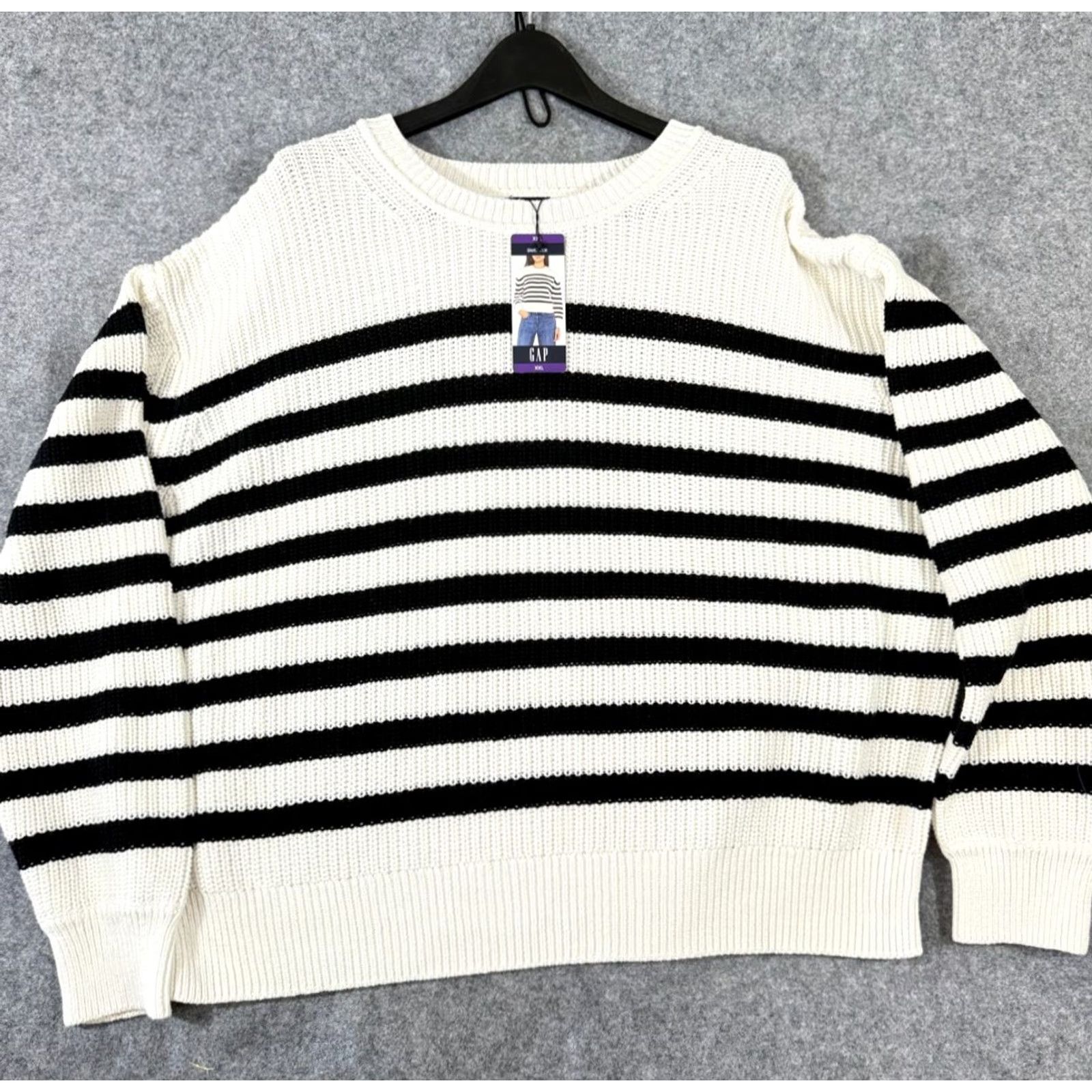 Gap Gap Pullover Sweater Womens 2XL Ivory Black Striped Crewneck Long Sleeve NWT Size XXL / US 16-18 / IT 52-54 - 2 Thumbnail