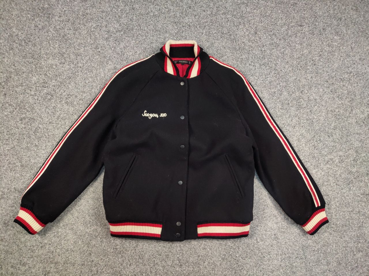 Japanese Brand Vintage Varsity Bomber Wool Black logo Jacket Japan Style Size US M / EU 48-50 / 2 - 4 Thumbnail