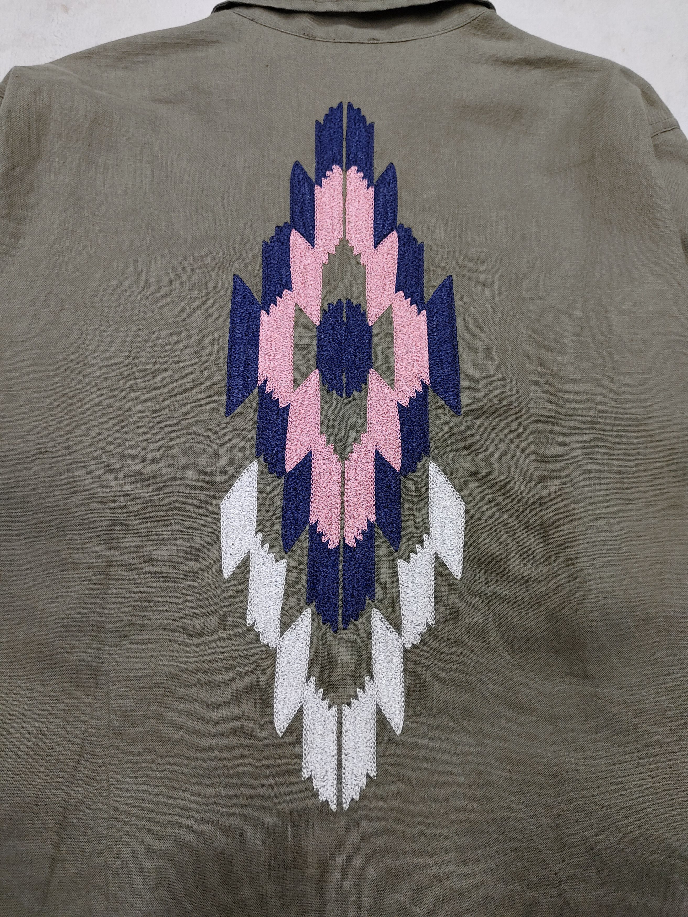 Vintage Youlah Chimayo Embroidered Linen Army Shirt Size US M / EU 48-50 / 2 - 6 Thumbnail