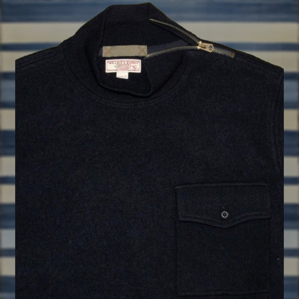 Wallace & Barnes WALLACE & BARNES Navy Blue Merino Wool Zip Mock Neck Sweater XL Mens Size US XL / EU 56 / 4 - 1 Thumbnail