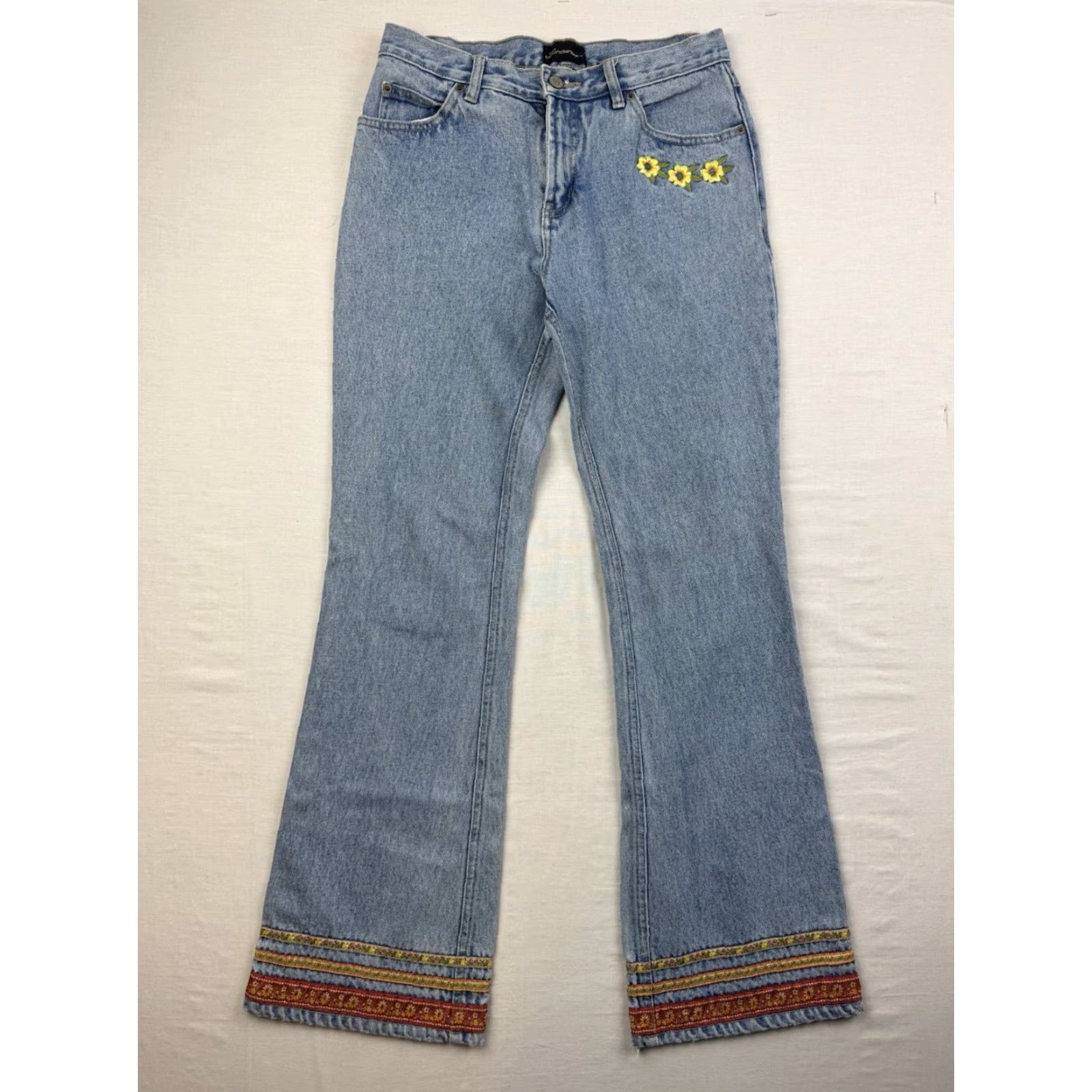 Vintage VINTAGE No Boundaries Jeans Bootcut Womens 5 Blue Floral Embroidered 90s Bohemian Flower Hippie Y2K Girls/Mens? Size 27" / US 4 / IT 40 - 2 Thumbnail