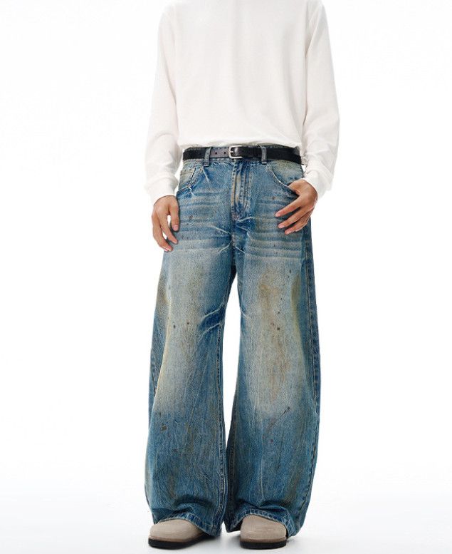 Japanese Brand Men's loose wide-leg splatter American baggy cutaway jeans Size US 32 / EU 48 - 1 Thumbnail