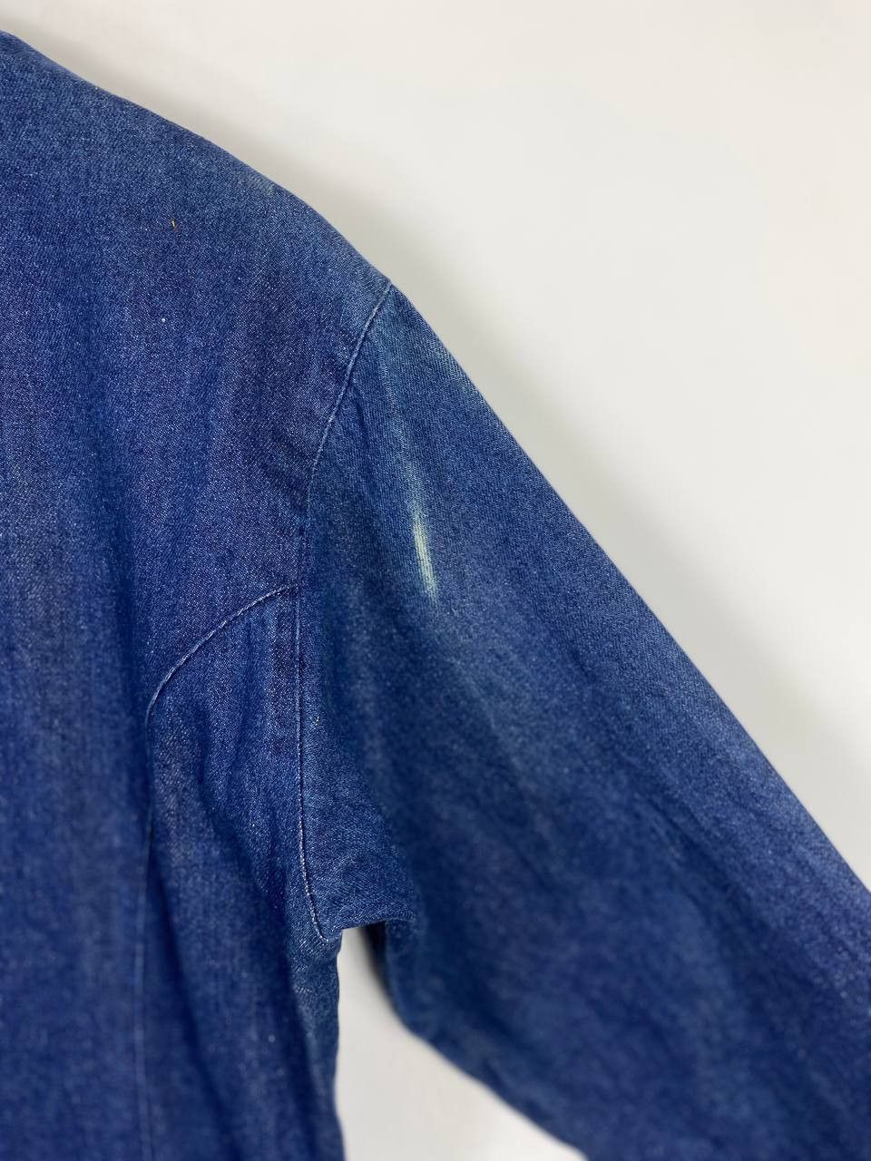 Japanese Brand vintage japanese brand open collar long denim jacket Size US L / EU 52-54 / 3 - 7 Thumbnail