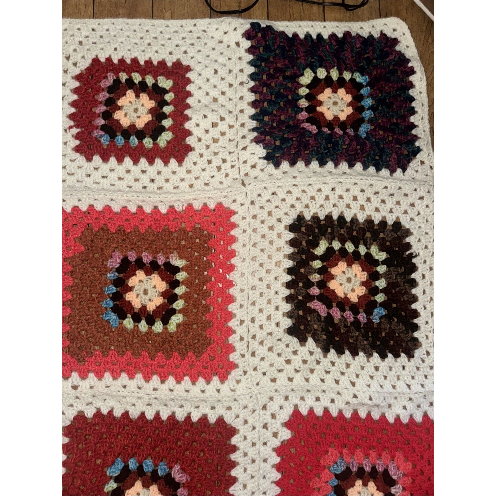 Handmade Vintage Crochet Floral Throw Blanket 49x62 Granny Core Size ONE SIZE - 5 Thumbnail