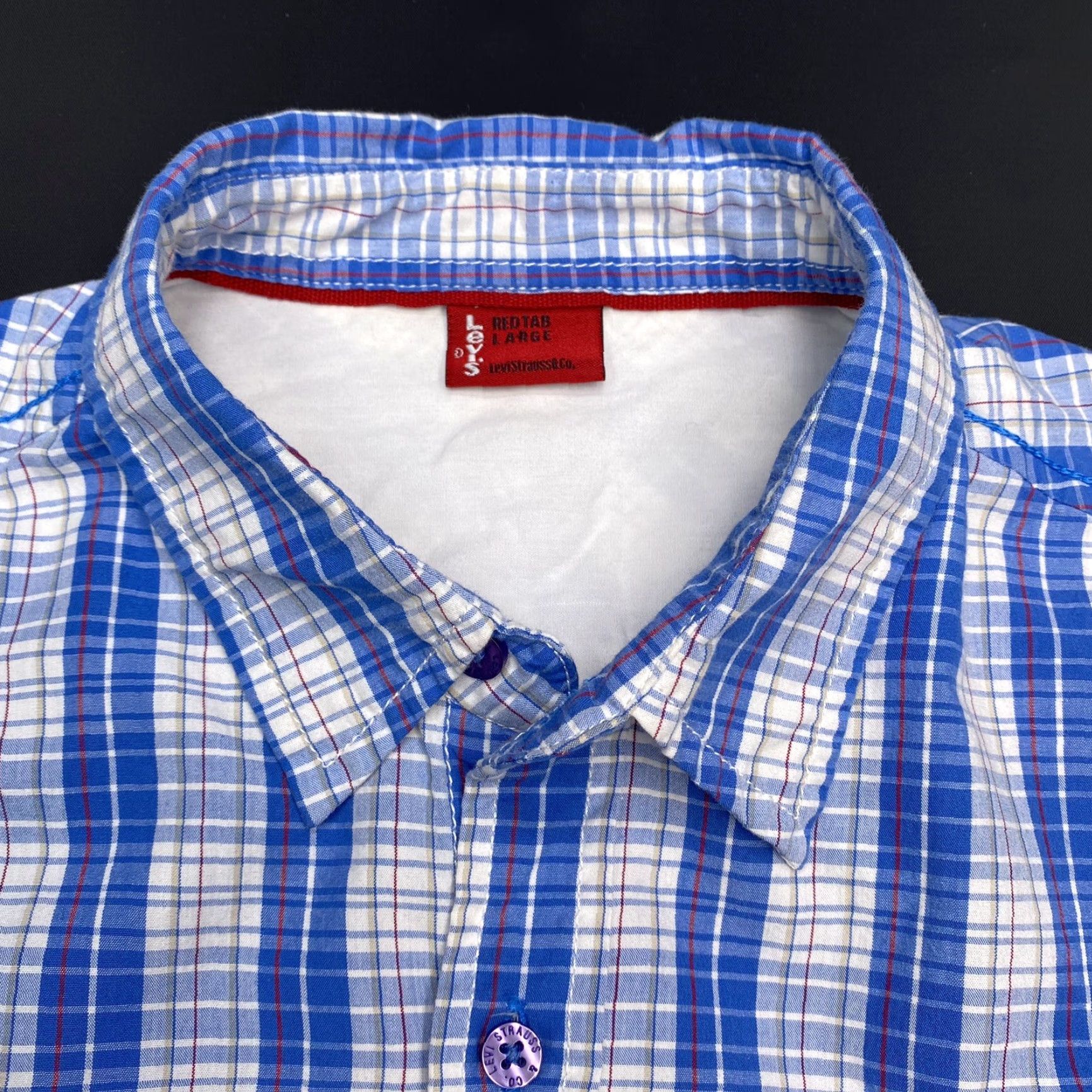 Levi's Levis Red Tab Shirt Adult Large Blue Front Pockets Plaid Button Up Mens Size US L / EU 52-54 / 3 - 4 Thumbnail