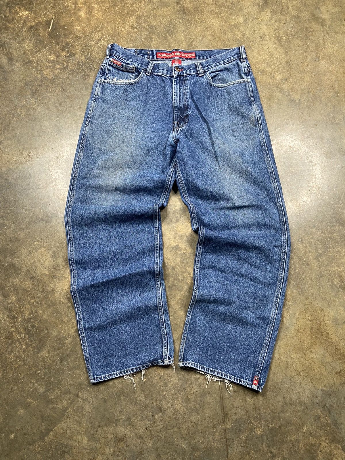 Ecko Unltd. Crazy Vintage Baggy Wide Loose Jnco Style Distressed Jeans Size US 36 / EU 52 - 2 Thumbnail