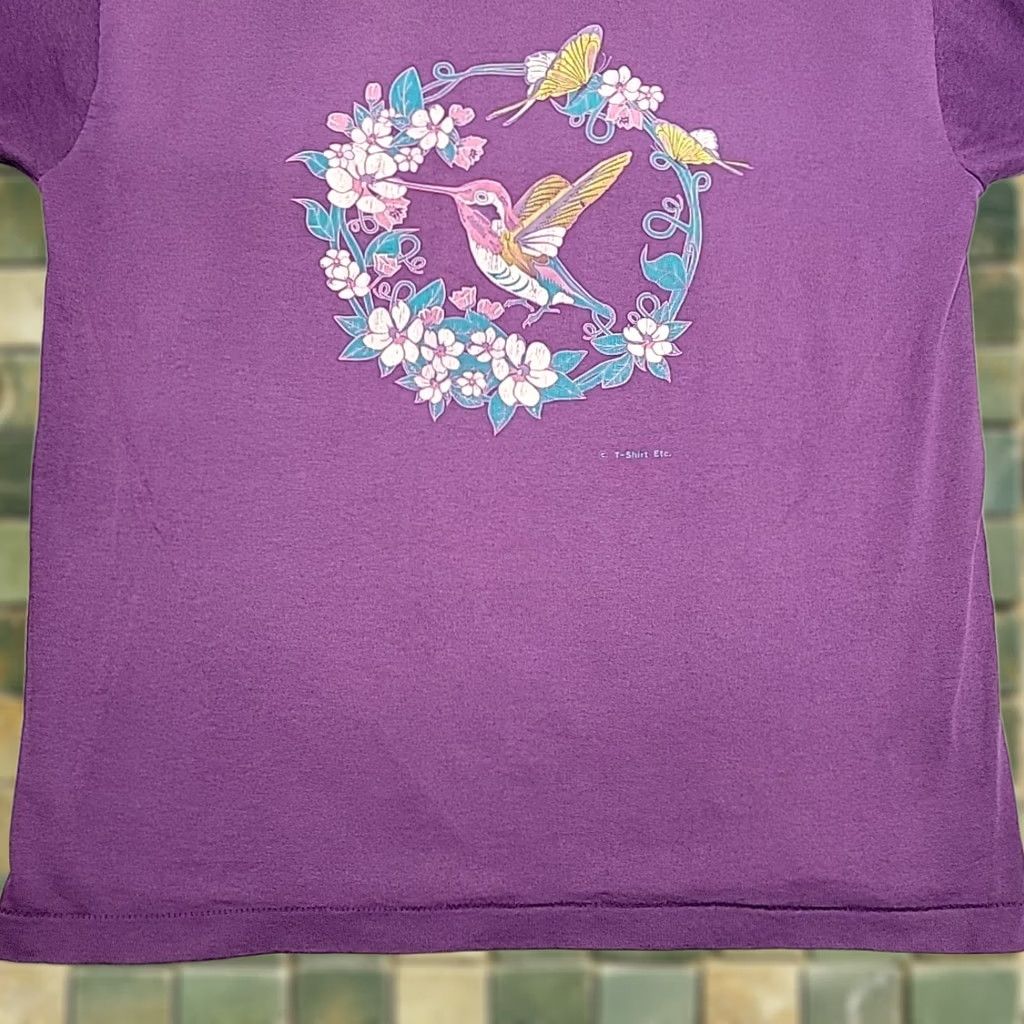 Vintage Hummingbird Shirt Womens Mens Large Purple Nature Outdoors Single Stitch 80s TEE Size L / US 10 / IT 46 - 1 Thumbnail