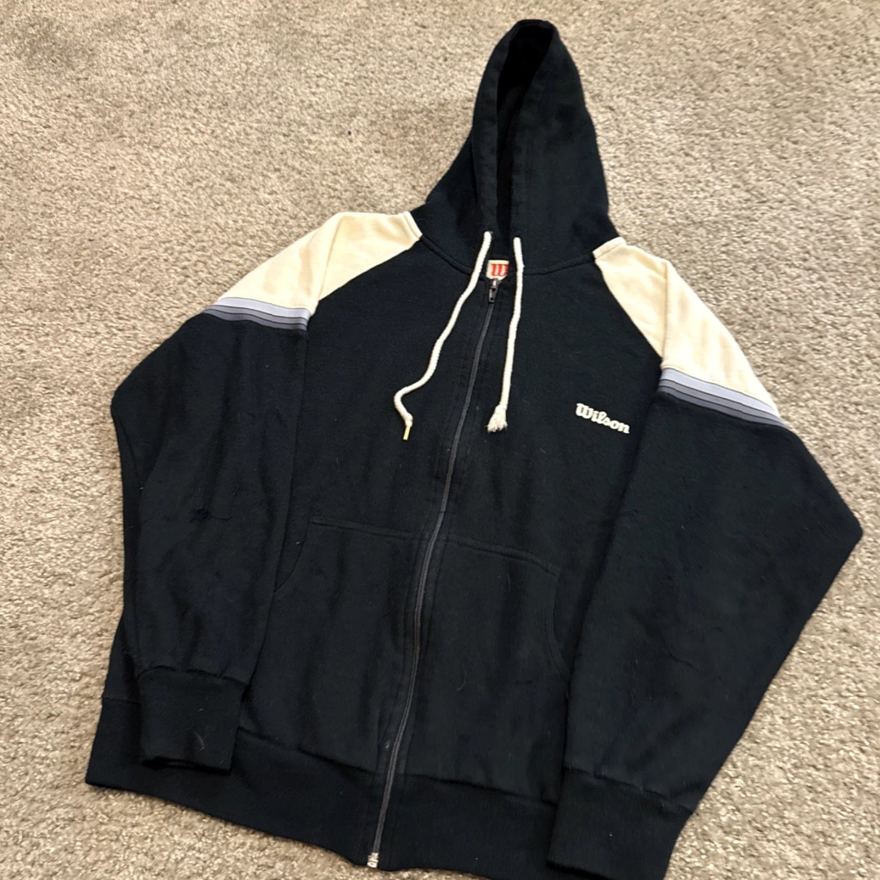 Wilson VINTAGE Wilson Athletics Tennis Black White Full Zip Hooded Sweatshirt XL Size US XL / EU 56 / 4 - 3 Thumbnail