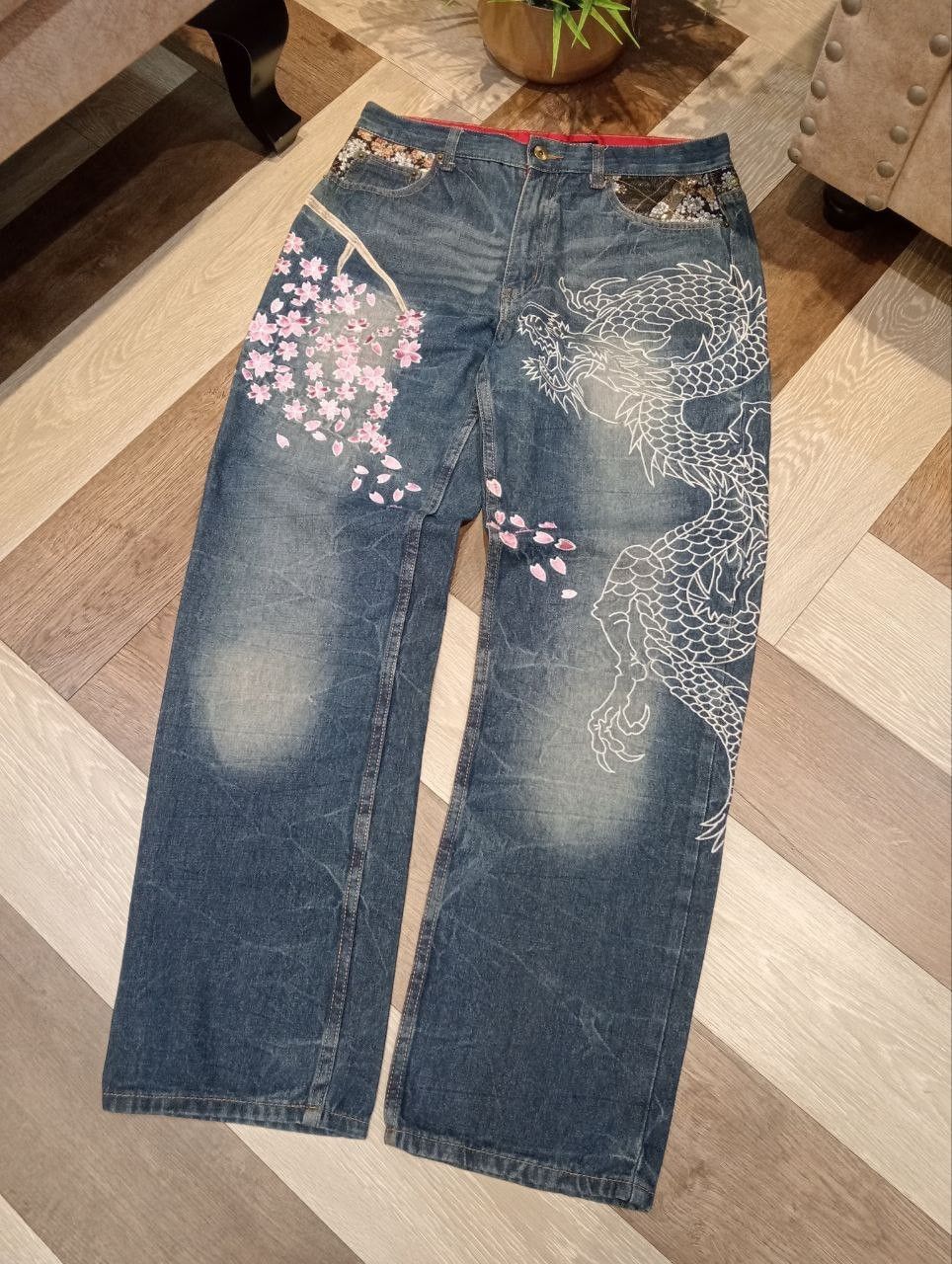 Japanese Brand HISHYOUHAKUREI ORIGINAL WAGARA DENIM SUKAJAN DRAGON PANTS Size US 32 / EU 48 - 2 Thumbnail