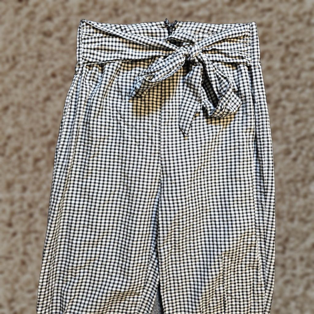 Free People Free People Pants Womens Size 0 Black White Gingham Plaid Belted Tapered Cropped Class ic Women Pants Womens Mens Size 25" / US 0 / IT 36 - 1 Thumbnail