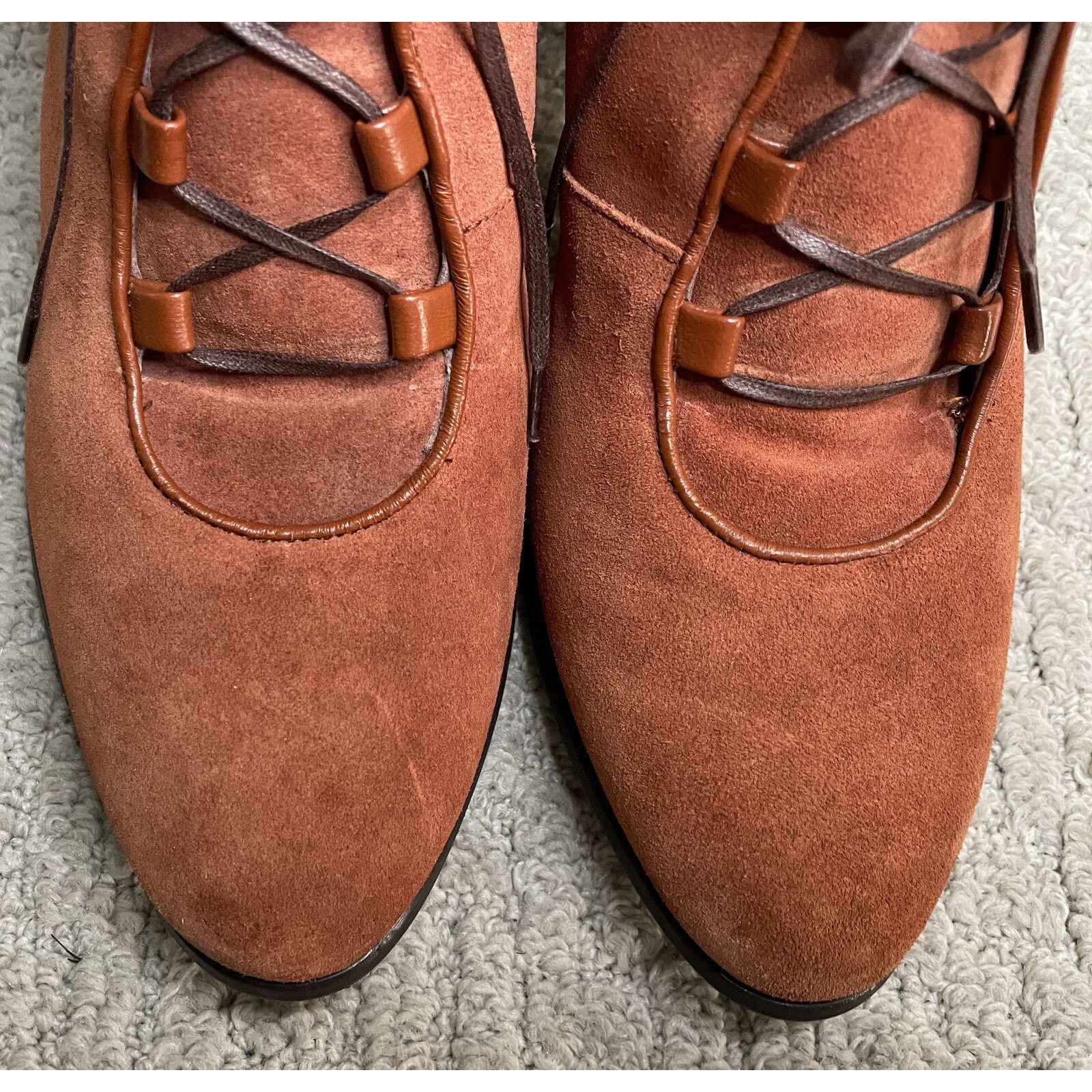 Max Mara Max Mara Rust Suede Boots 40 9.5 10 Round Heels Lace Up Size US 9.5 / IT 39.5 - 8 Thumbnail