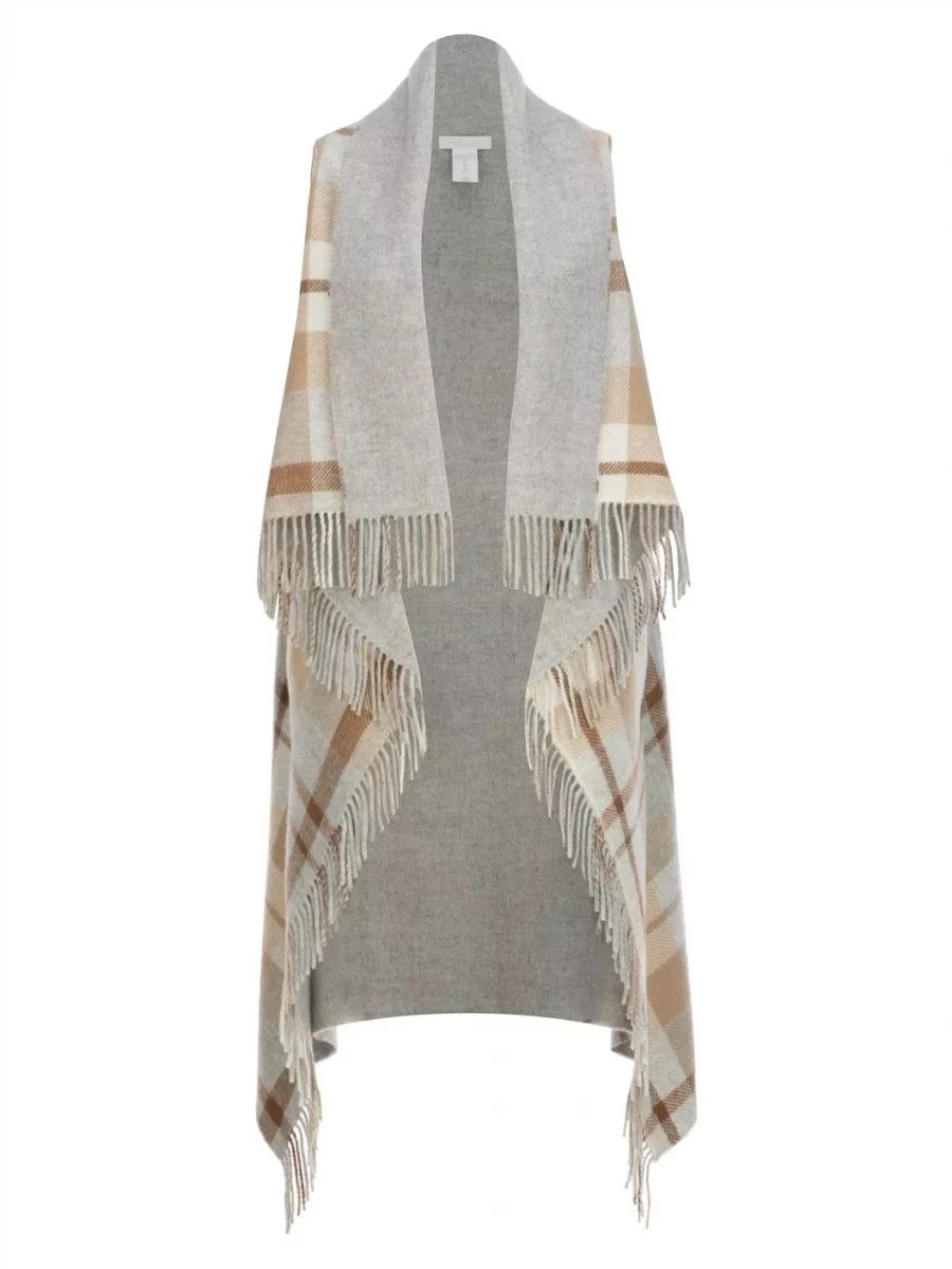 Fabiana Filippi Fabiana Filippi Checked Wool Waistcoat Poncho Grey Beige Size M / US 6-8 / IT 42-44 - 1 Thumbnail