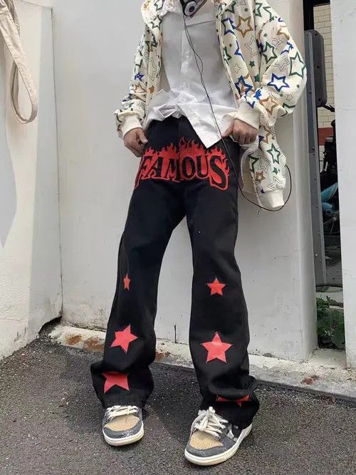 Japanese Brand × Jean Vintage red star patch embroidered straight-leg jeans Size US 30 / EU 46 - 1 Thumbnail