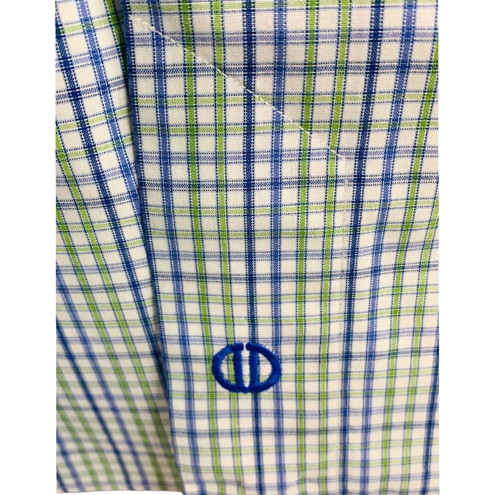 David Donahue VINTAGE David Donahue Mens Button Up Dress Shirt Plaid Green Blue 17.5 32/33 Regular Chest 26 Length 32.5 Sleeve 23 Mens Size 48R - 7 Thumbnail