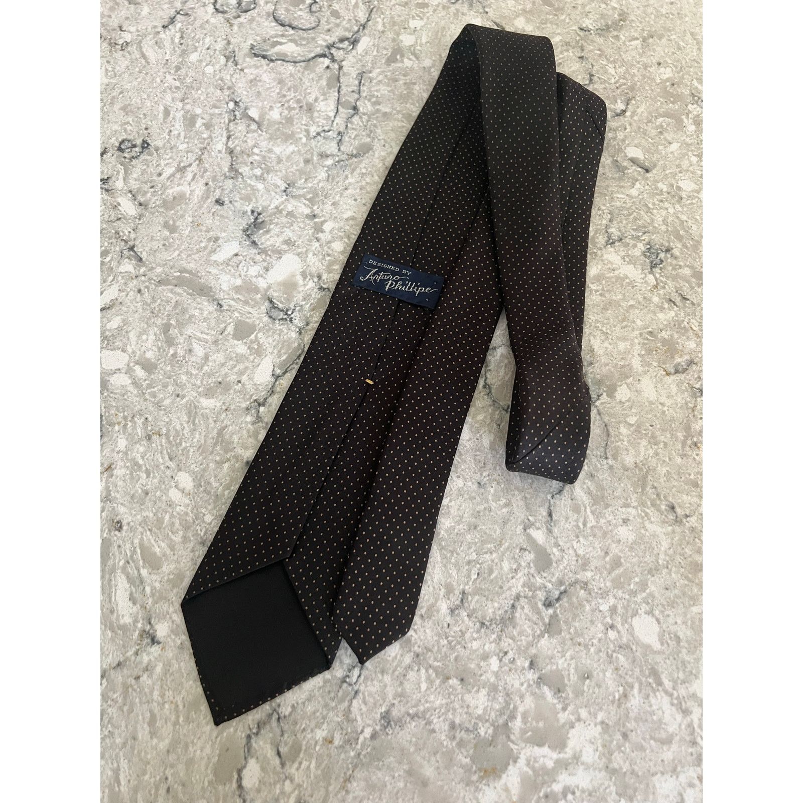 Vintage Arturo Phillipe 100% Imported Silk Neck Tie Black Brown Size ONE SIZE - 3 Thumbnail