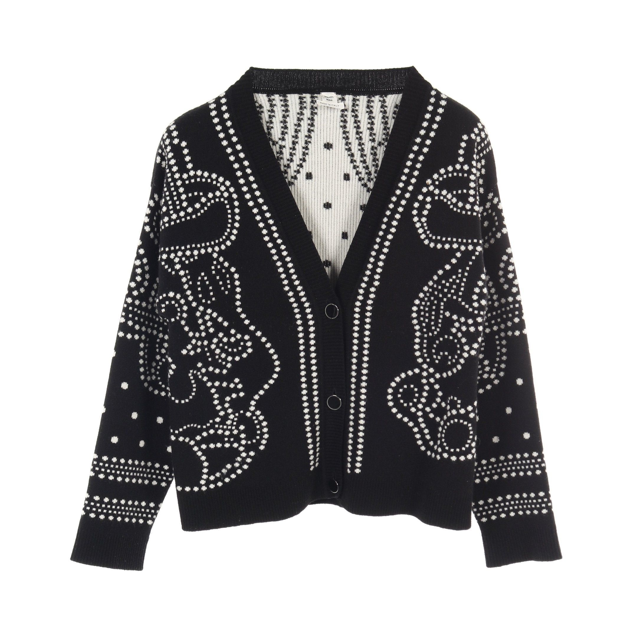 Hermes Hermes Brides De Gala Cardigan V-Neck Cashmere Cotton Black White 23Aw Size ONE SIZE - 1 Thumbnail