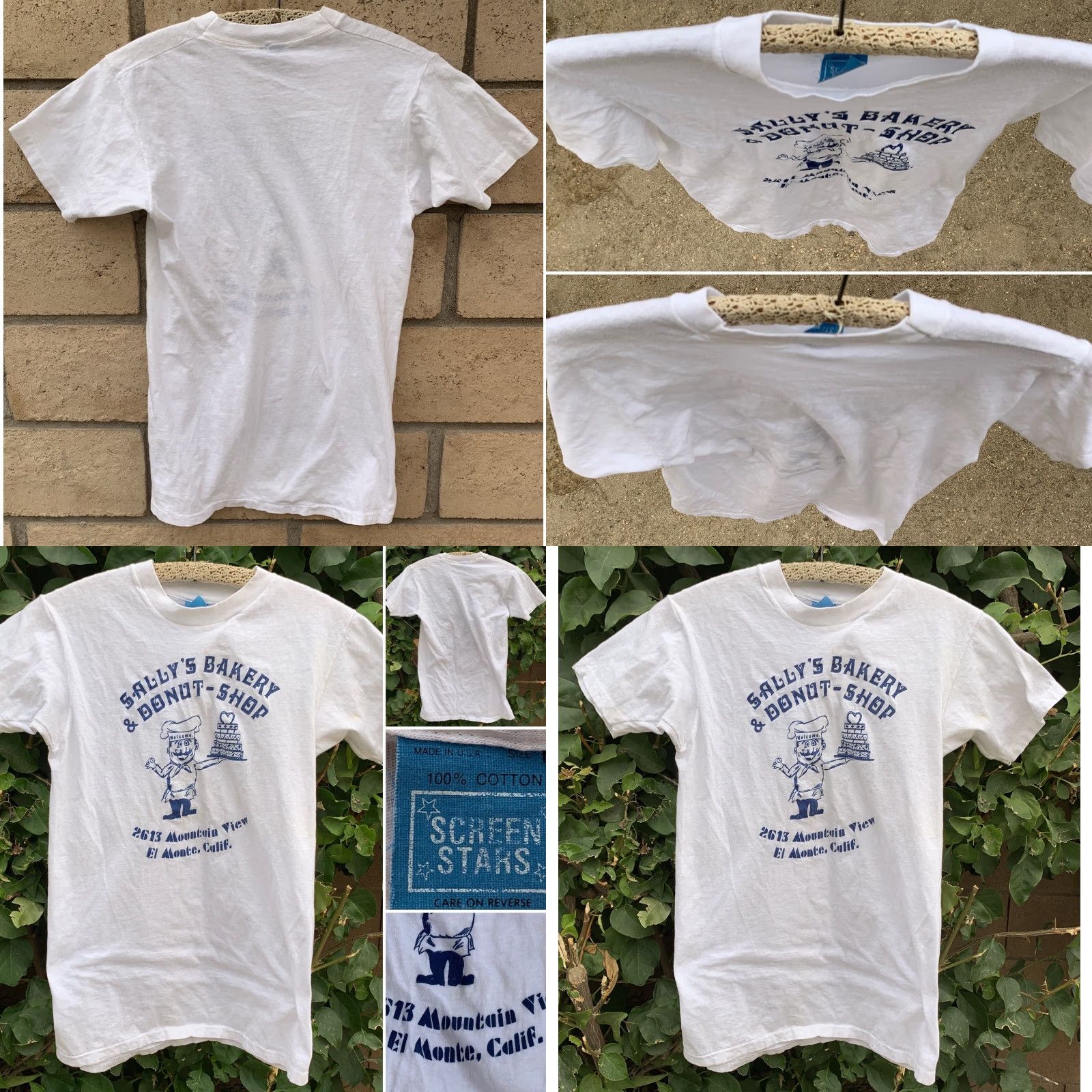 Vintage VINTAGE Screen Stars T-Shirt Men M Blue California Sally’s Bakery & Donut Shop El Monte Calif 1980s Graphic Print Cotton Size US M / EU 48-50 / 2 - 8 Thumbnail