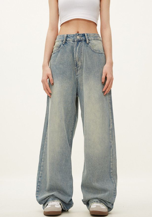 Vintage American men's retro washed loose casual straight leg jeans Size US 32 / EU 48 - 1 Thumbnail