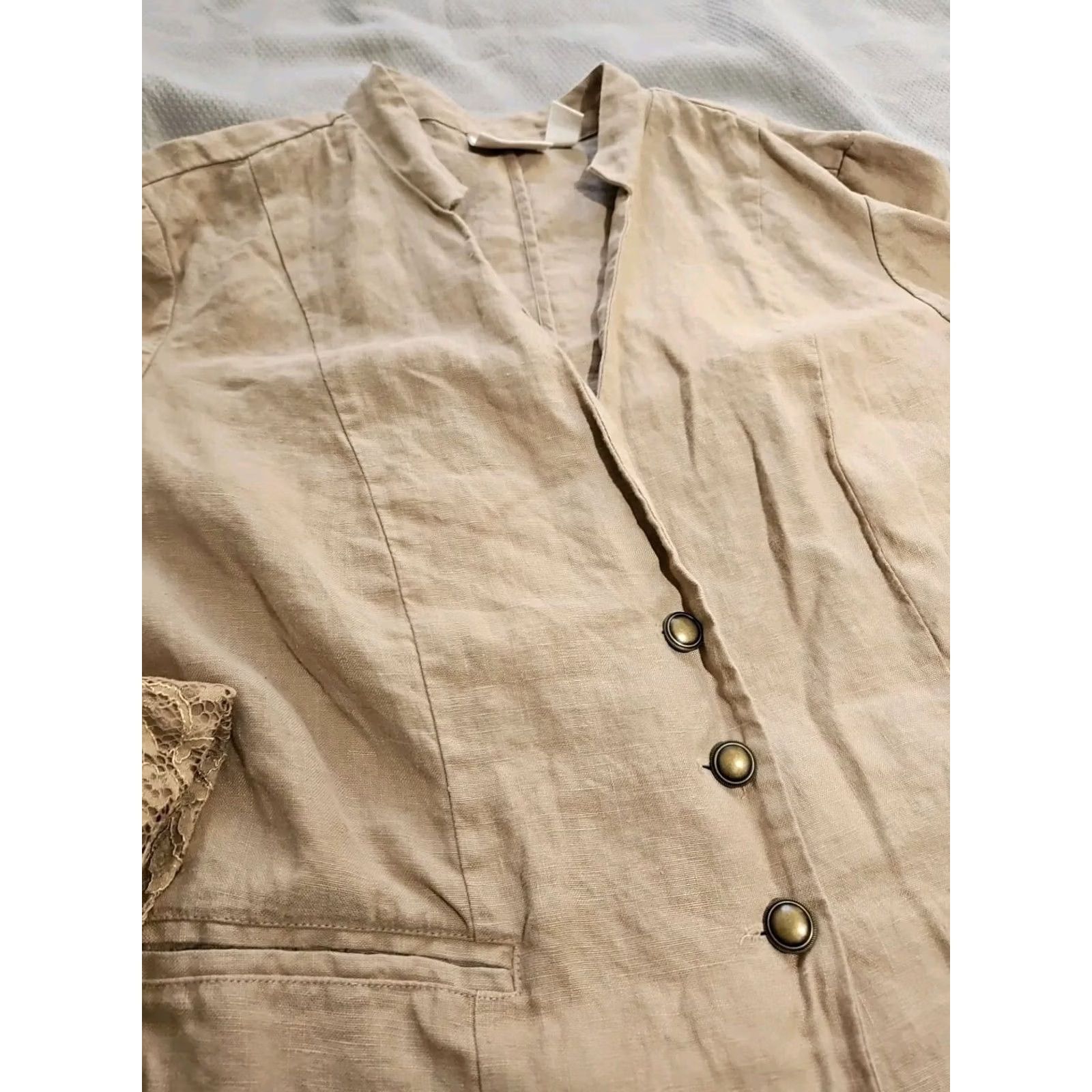 Vintage Chico's Womens Blazer Size 2 100% Linen Beige Tan Button Jacket Minimalist Top, Regular, (Jacket) Mens Womens Girls Boys Size XS / US 0-2 / IT 36-38 - 5 Thumbnail