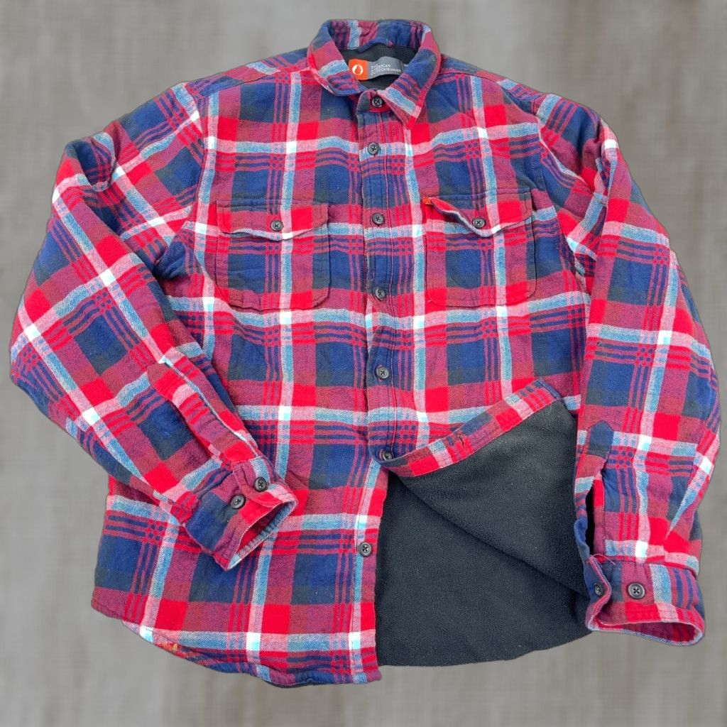 Vintage American Outdoorsman Shacket Shirt Jacket Men Medium Red Plaid Flannel Fleece Lined Size US M / EU 48-50 / 2 - 1 Thumbnail