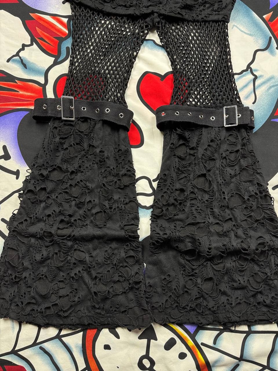 Japanese Brand Punk Romwe Gothic flared leggings Size L Fishnet Knit Size 28" / US 6 / IT 42 - 3 Thumbnail