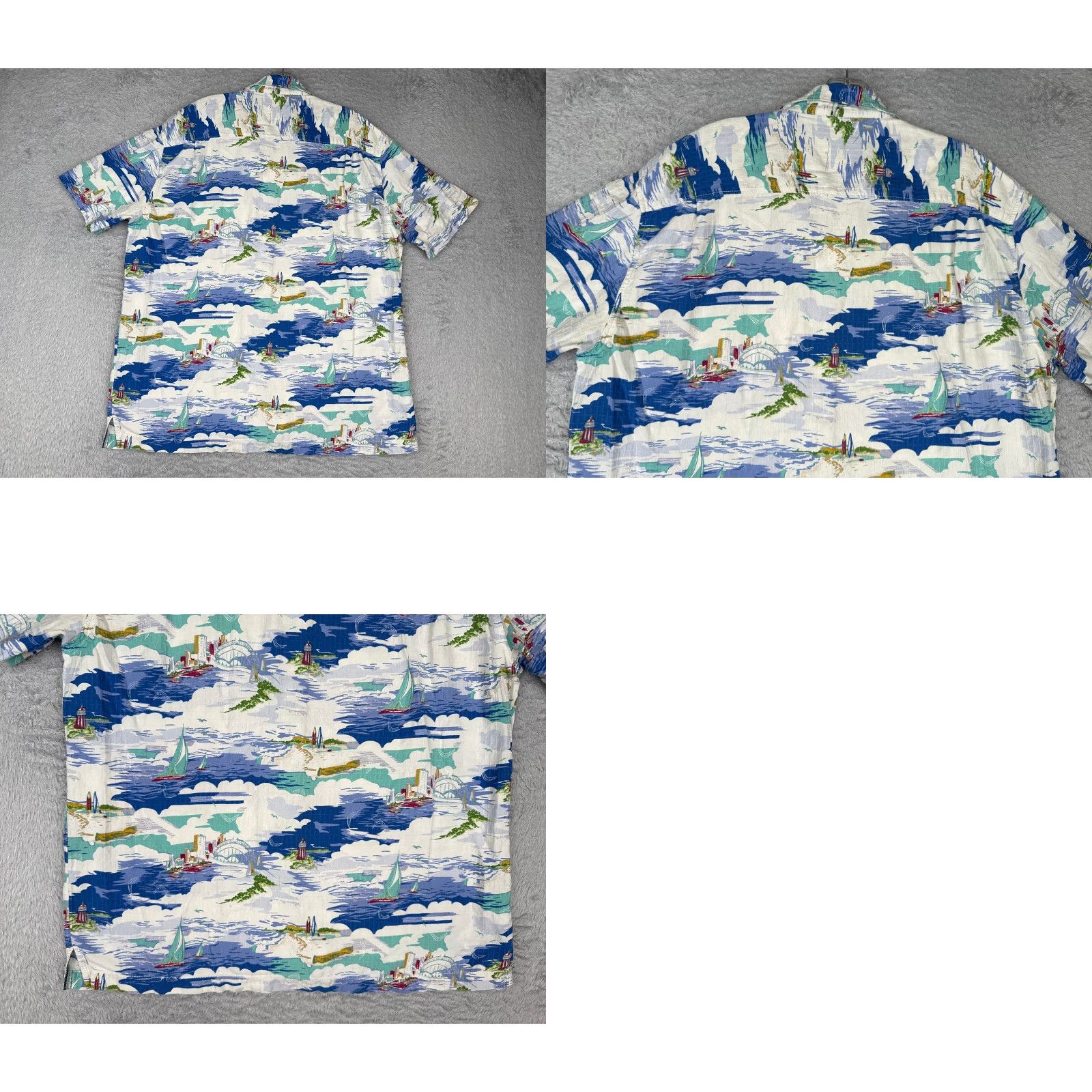 Tommy Bahama Tommy Bahama Shirt Men Large White Blue Sailboat Hawaiian Button Up Silk Blend Size US L / EU 52-54 / 3 - 9 Thumbnail
