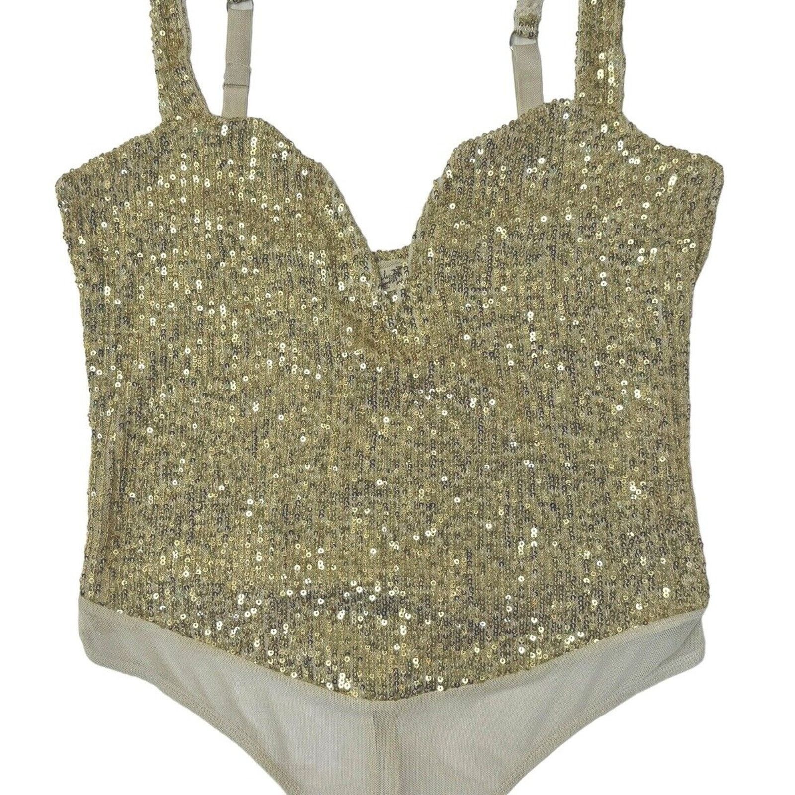 Free People INTIMATELY FREE PEOPLE Sparks Fly Gold Sequin Bodysuit Size M / US 6-8 / IT 42-44 - 7 Thumbnail
